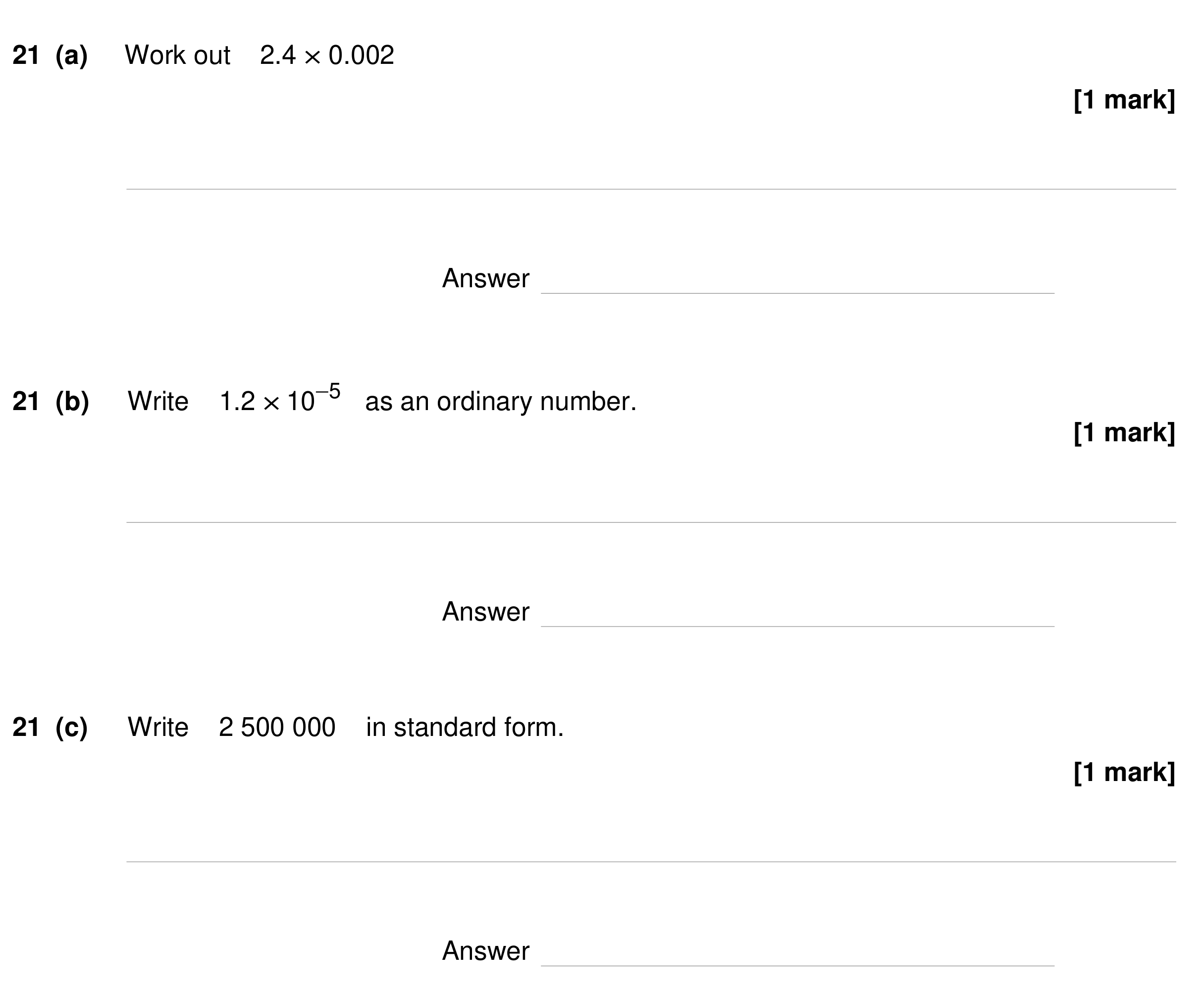 Question 21 — Standard Form — AQA GCSE Specimen