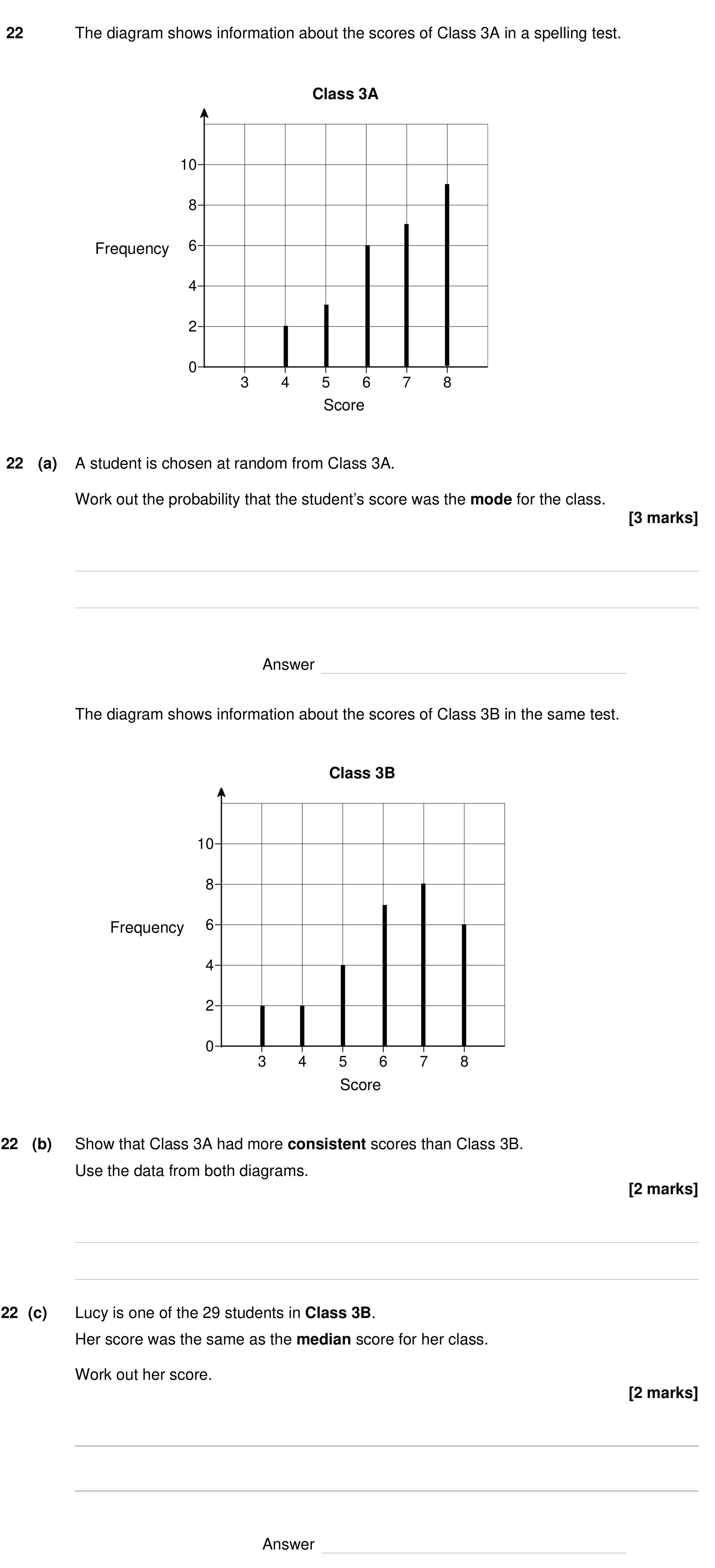 Question 22 — Mean/Median/Mode/Range, Interpret Statistical Diagrams, Probability — AQA GCSE Specimen