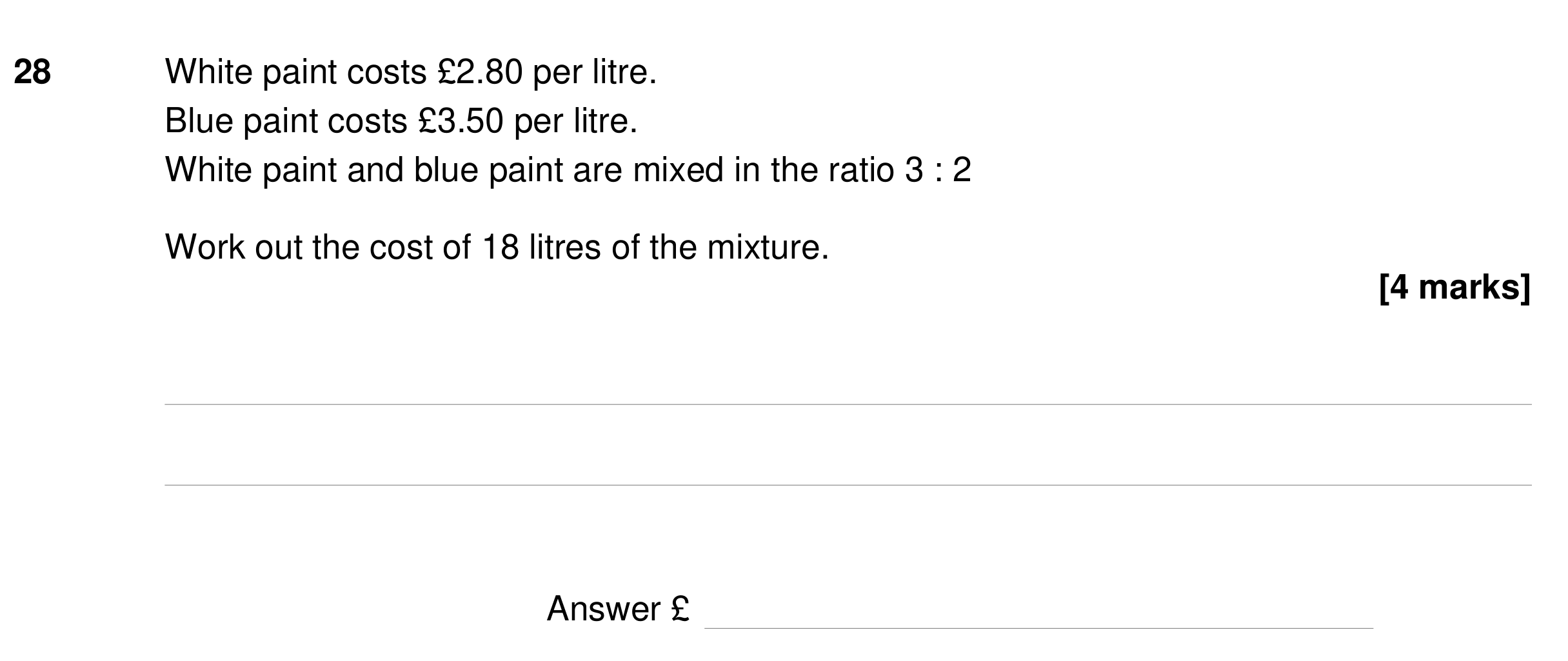 Question 28 — Ratios — AQA GCSE Specimen