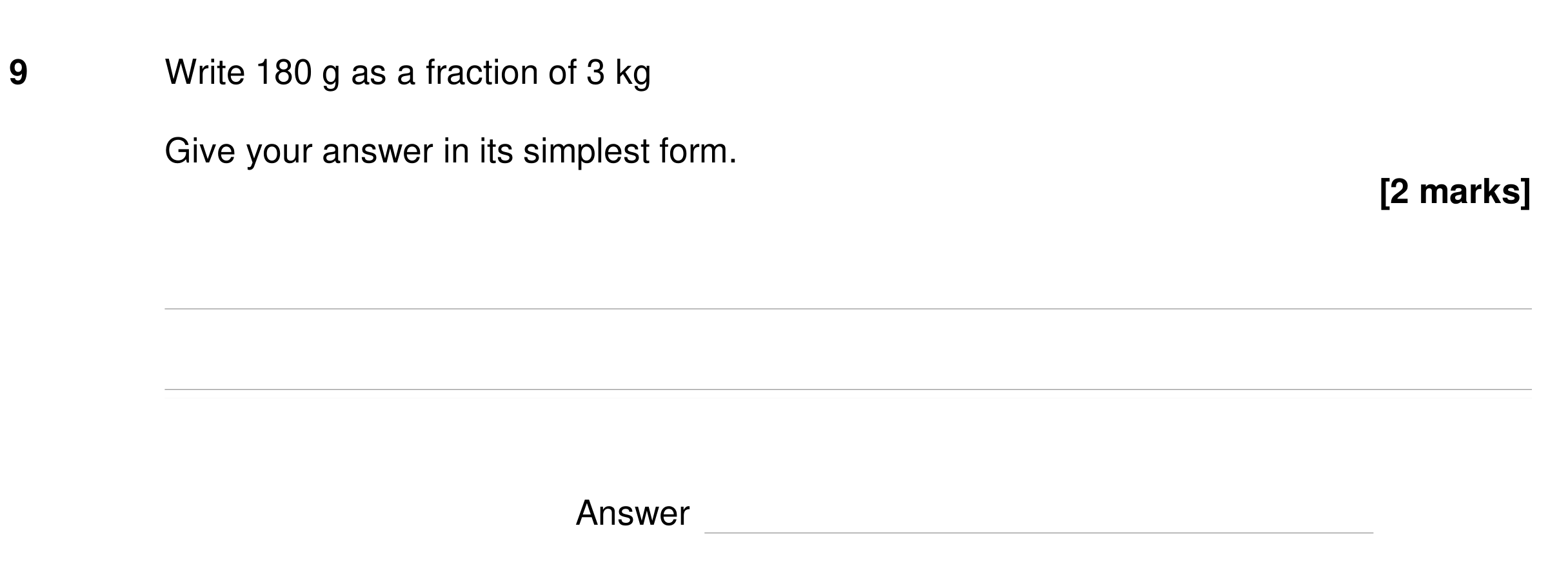 Question 9 — Unit Conversions, Fractions — AQA GCSE Specimen
