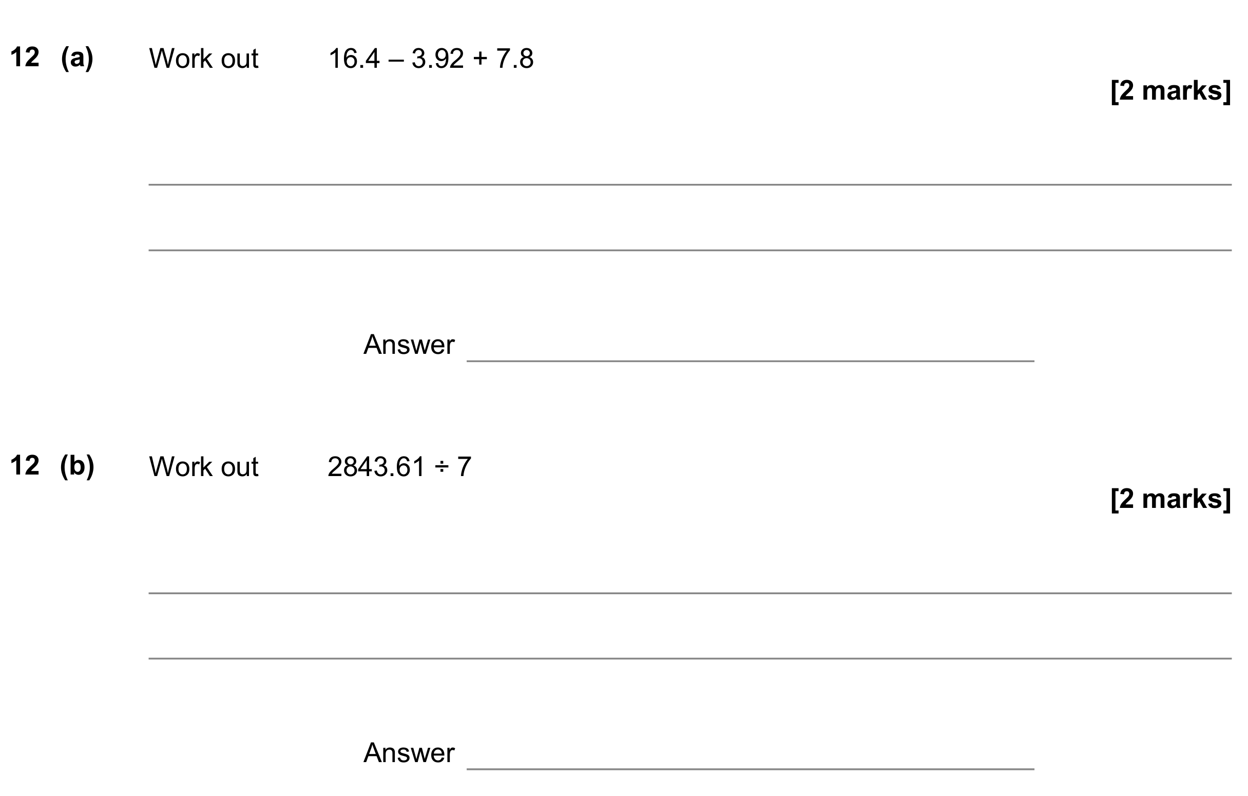 Question 12 — +/-/x/divide — AQA GCSE June 2018