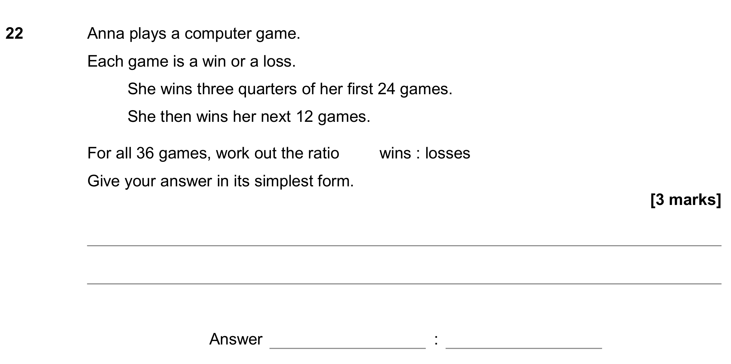 Question 22 — Ratios — AQA GCSE June 2018