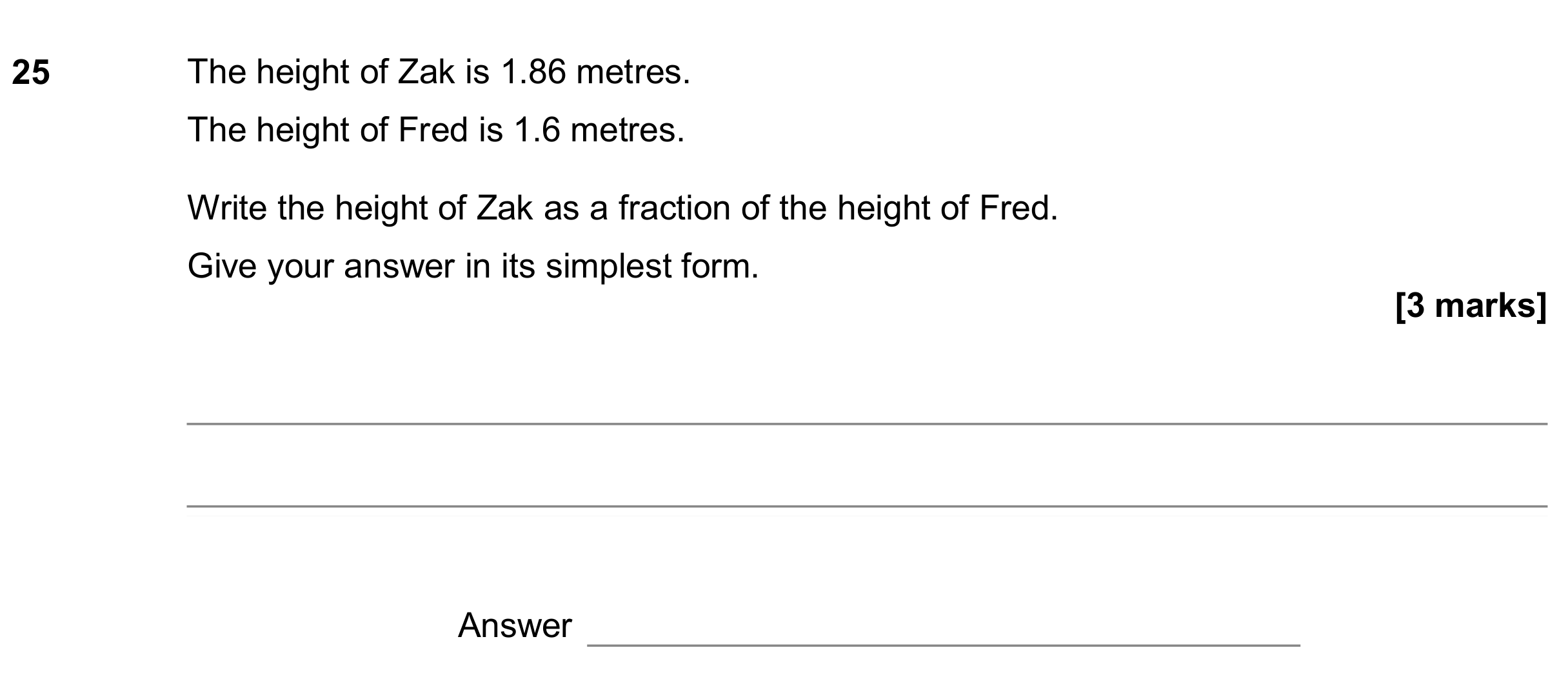 Question 25 — Fractions — AQA GCSE June 2018