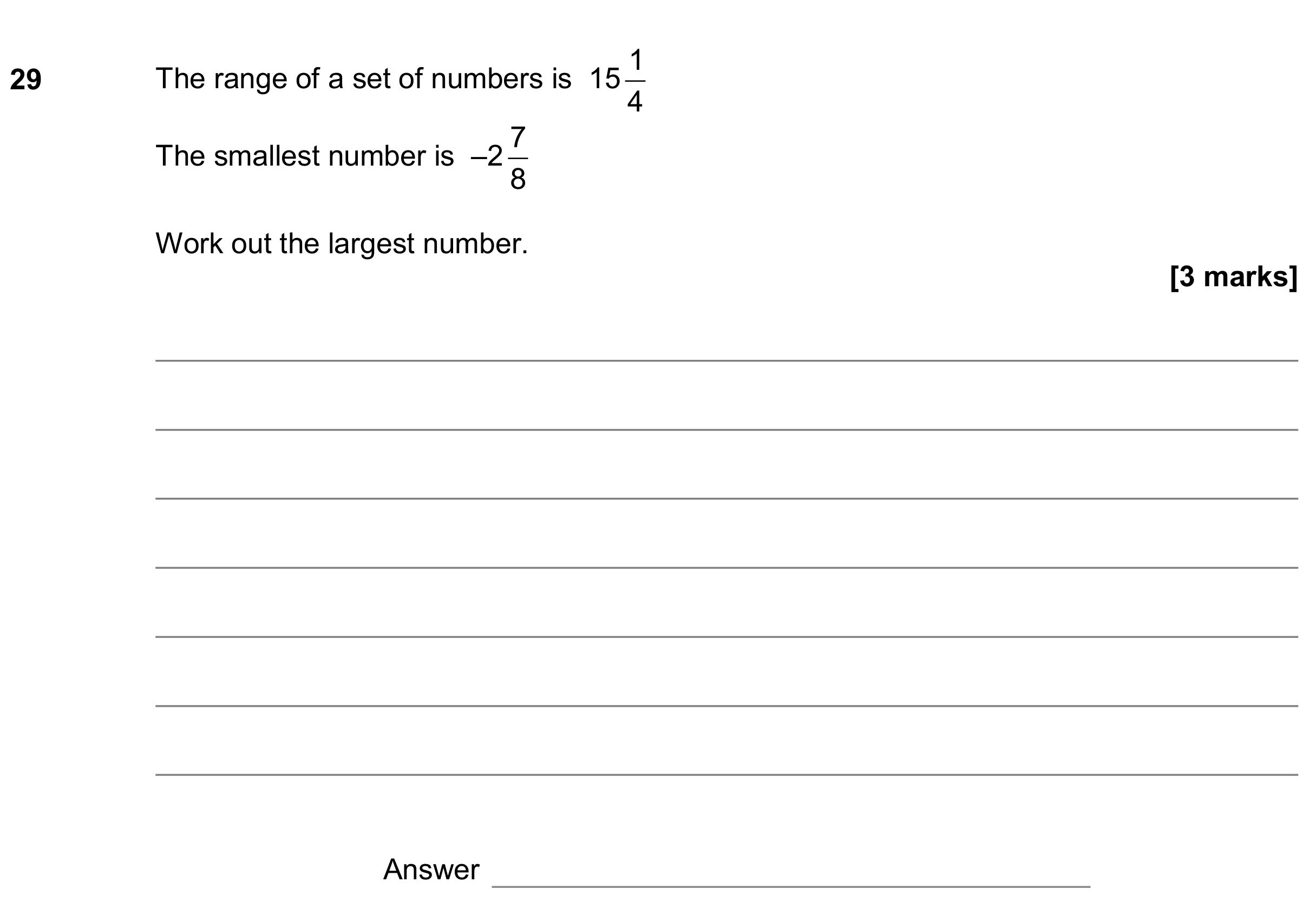 Question 29 — Fractions, Mean/Median/Mode/Range — AQA GCSE June 2018