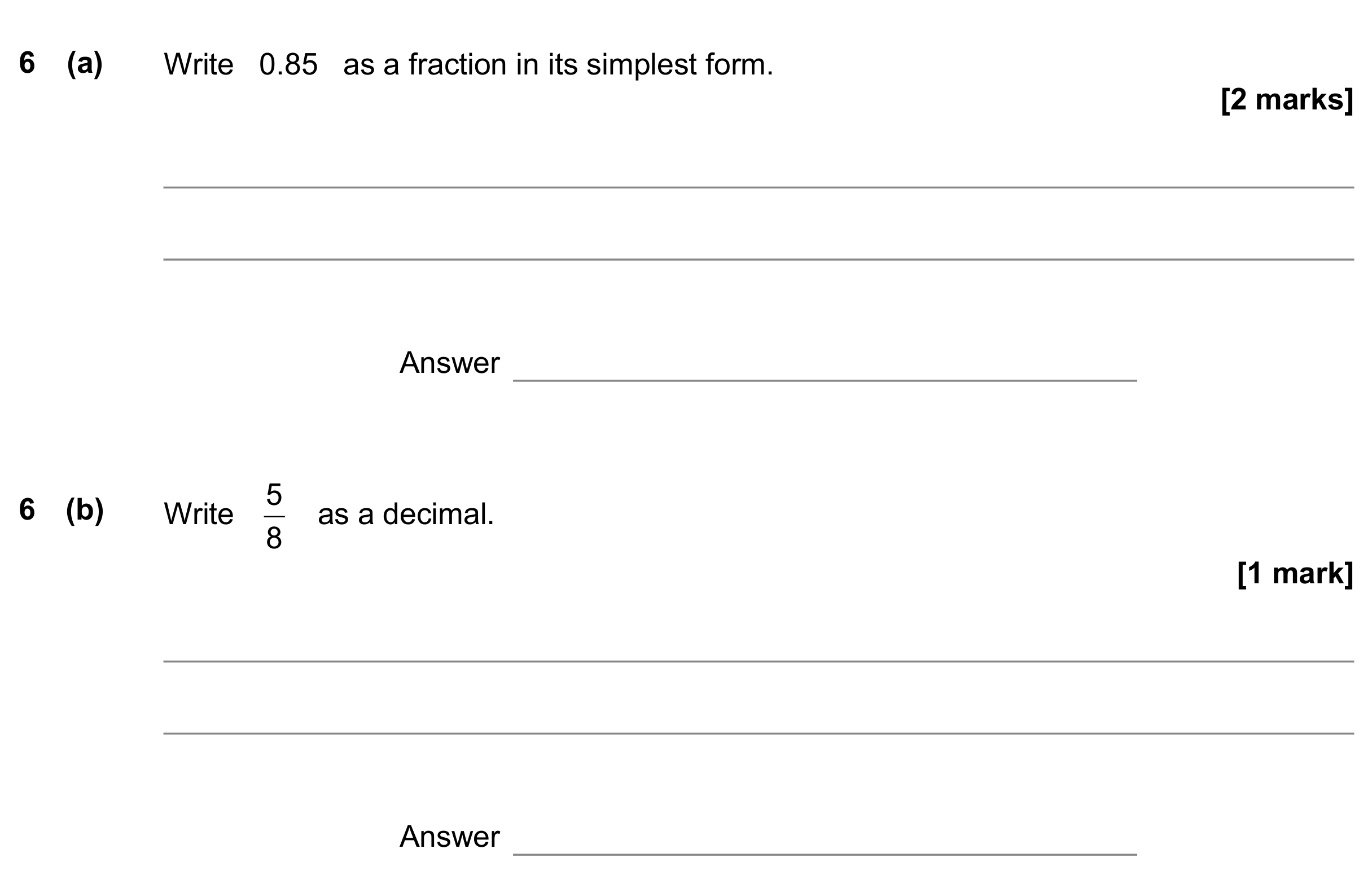 Question 6 — Fractions, Decimals — AQA GCSE June 2018