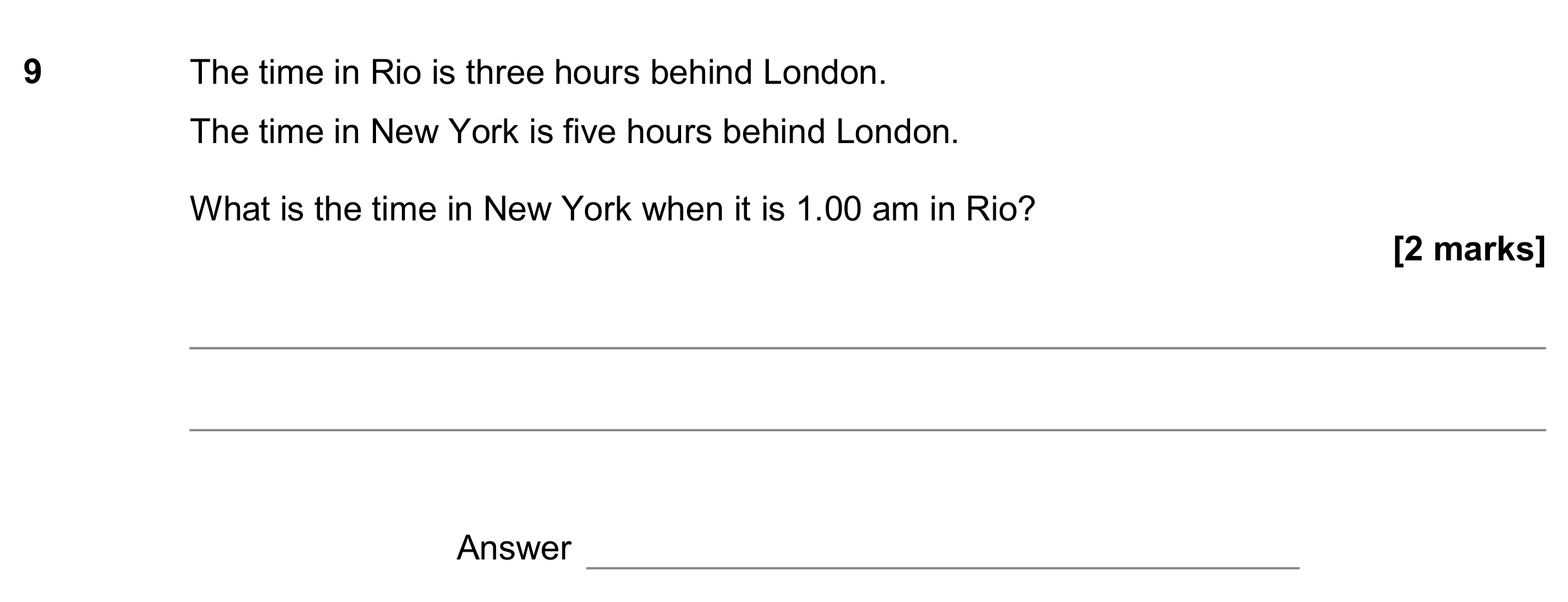 Question 9 — Time Questions — AQA GCSE June 2018