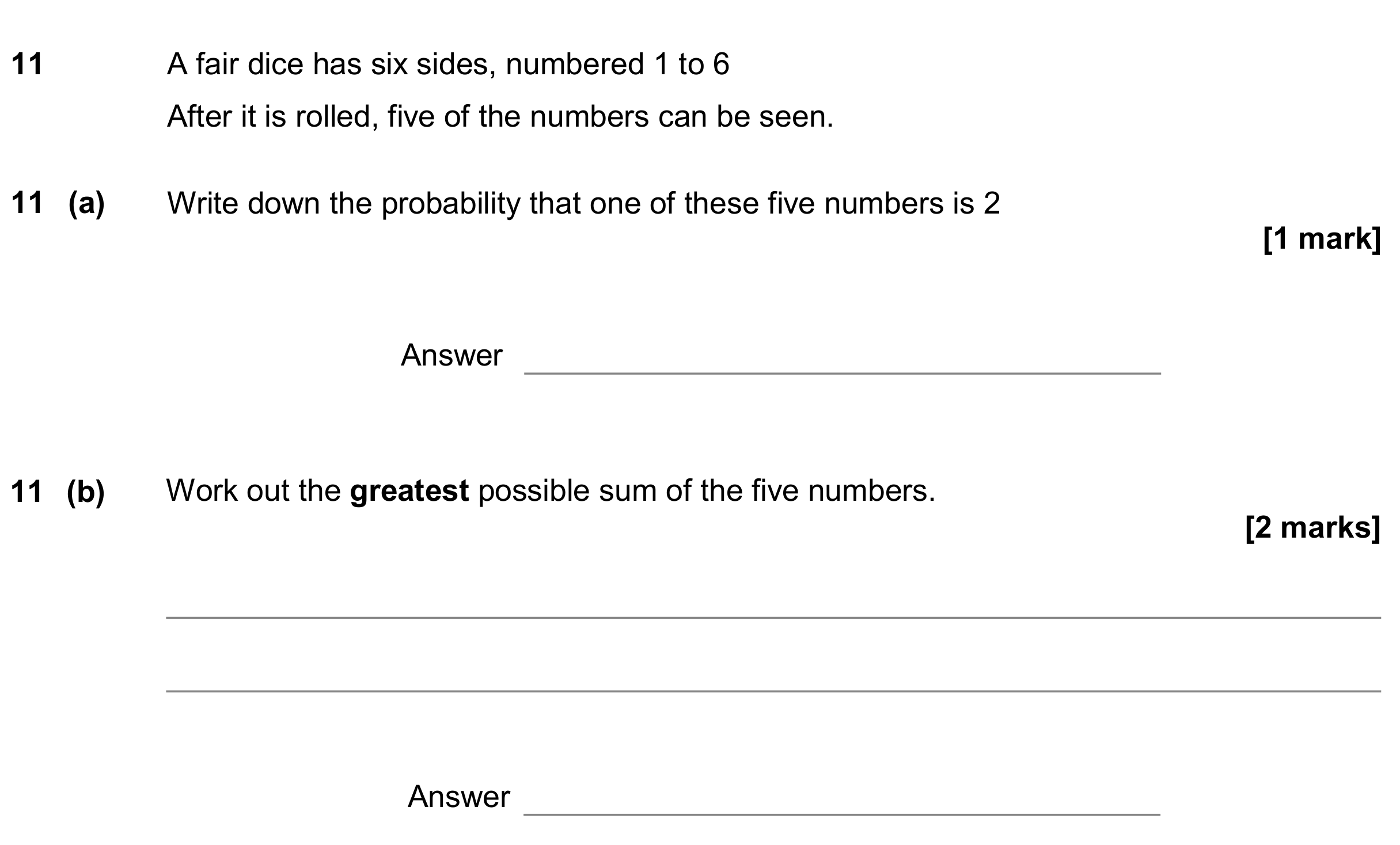 Question 11 — Probability — AQA GCSE November 2018