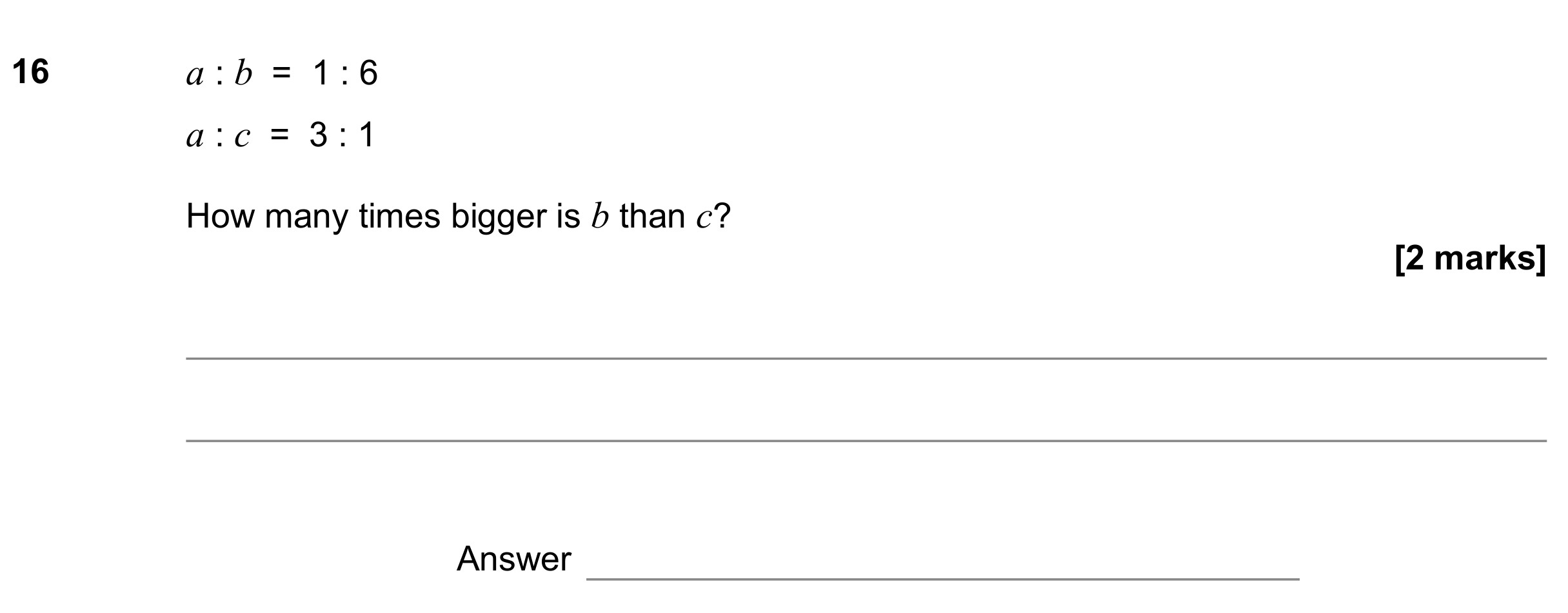 Question 16 — Ratios — AQA GCSE November 2018