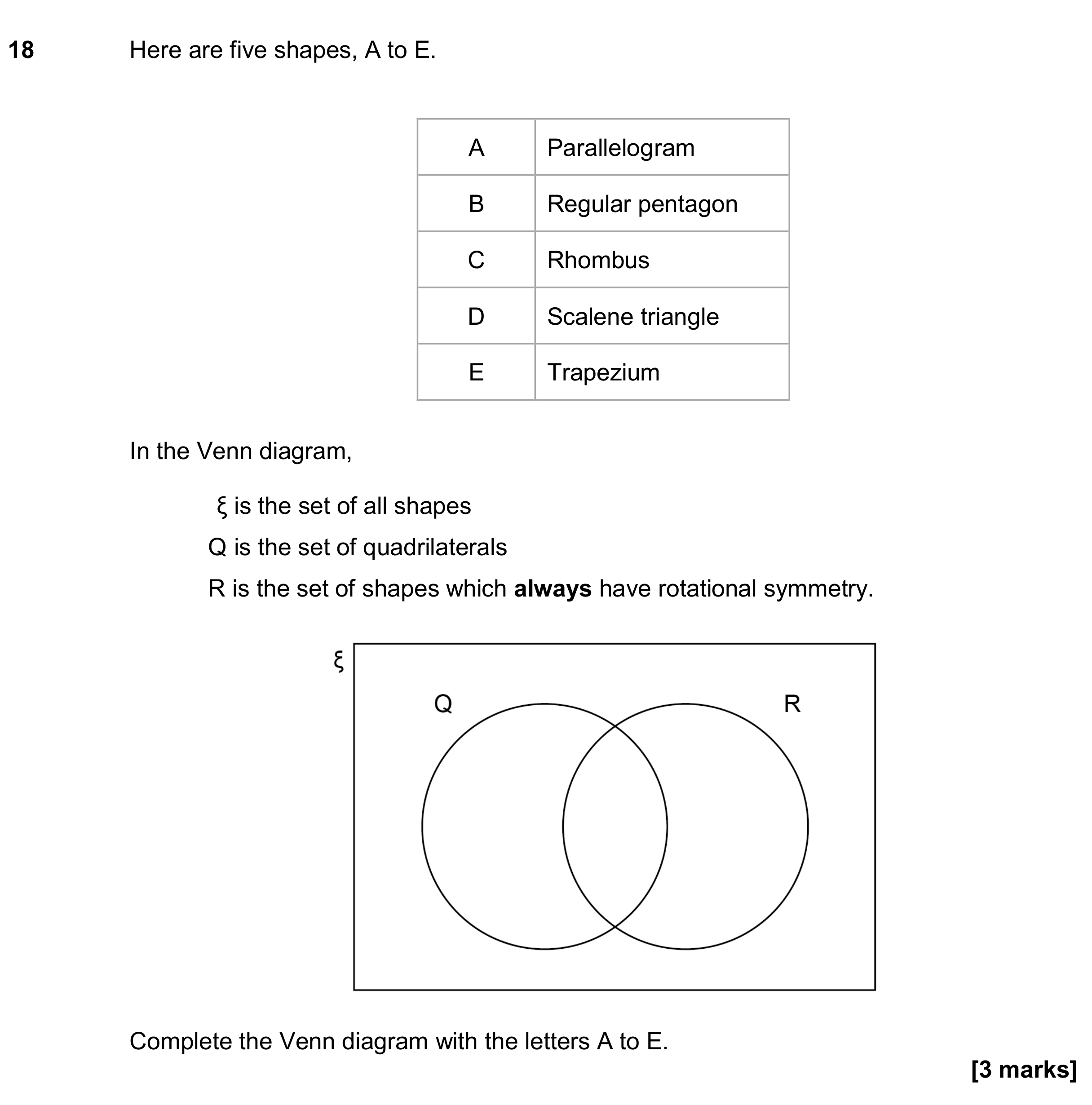 Question 18 — Venn Diagram — AQA GCSE November 2018