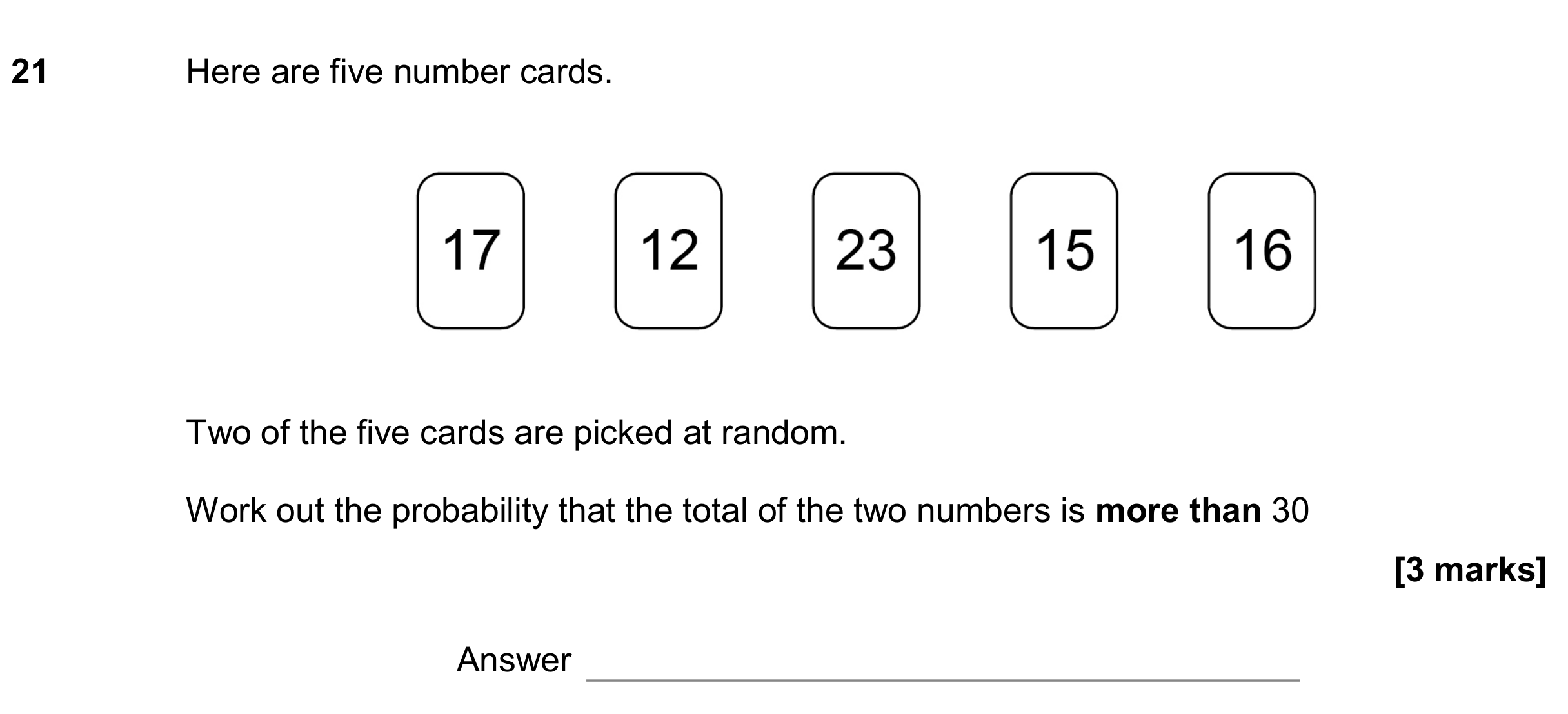Question 21 — Probability — AQA GCSE November 2018