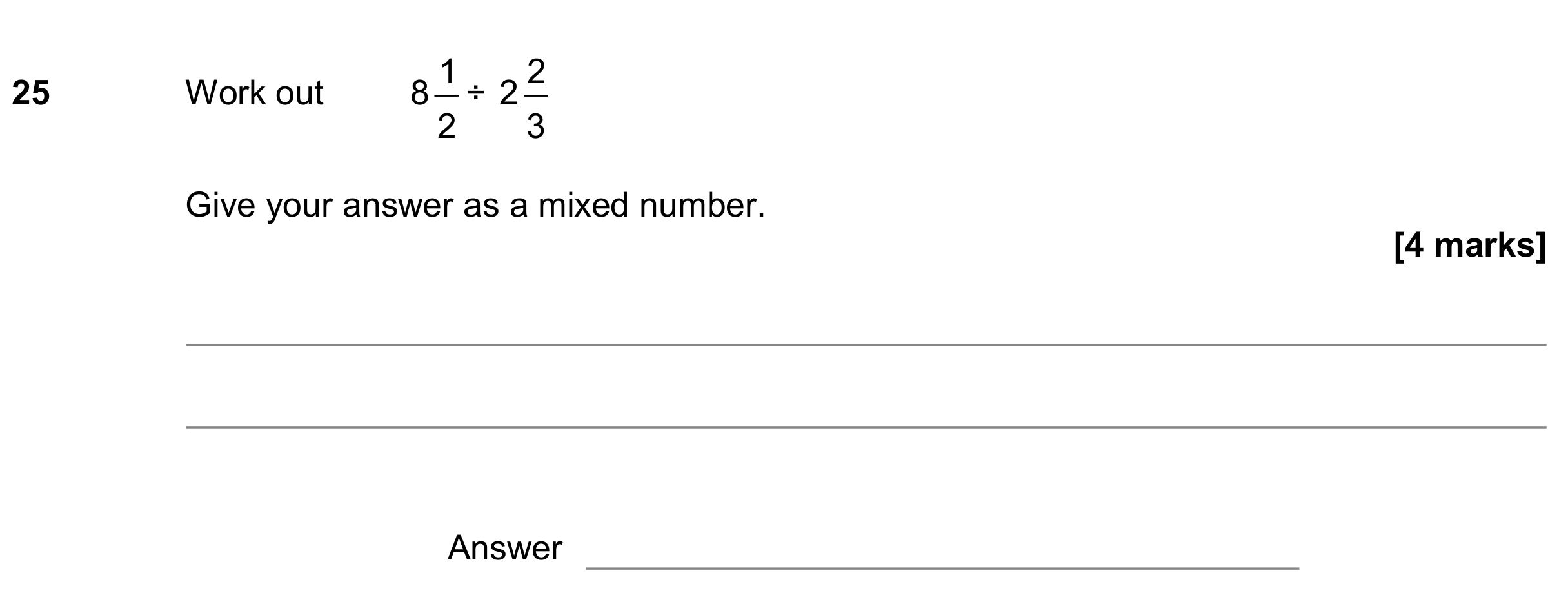 Question 25 — Fractions — AQA GCSE November 2018