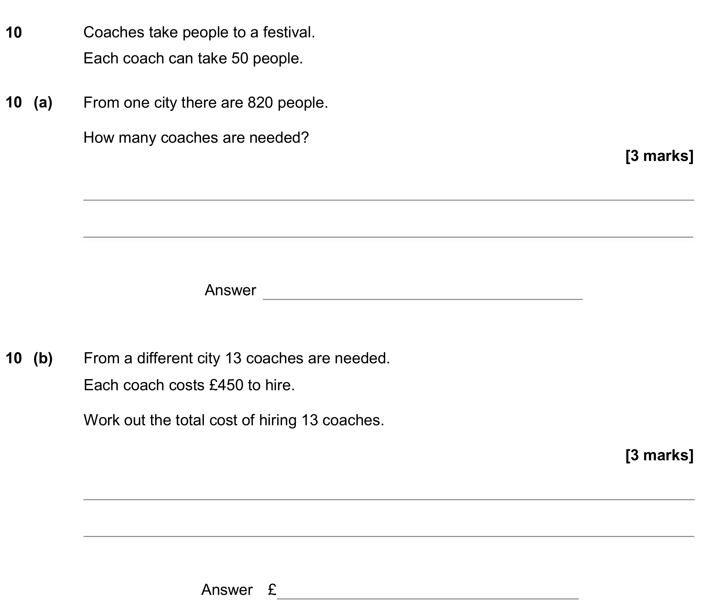 Question 10 — Division, Money Problems — AQA GCSE June 2019