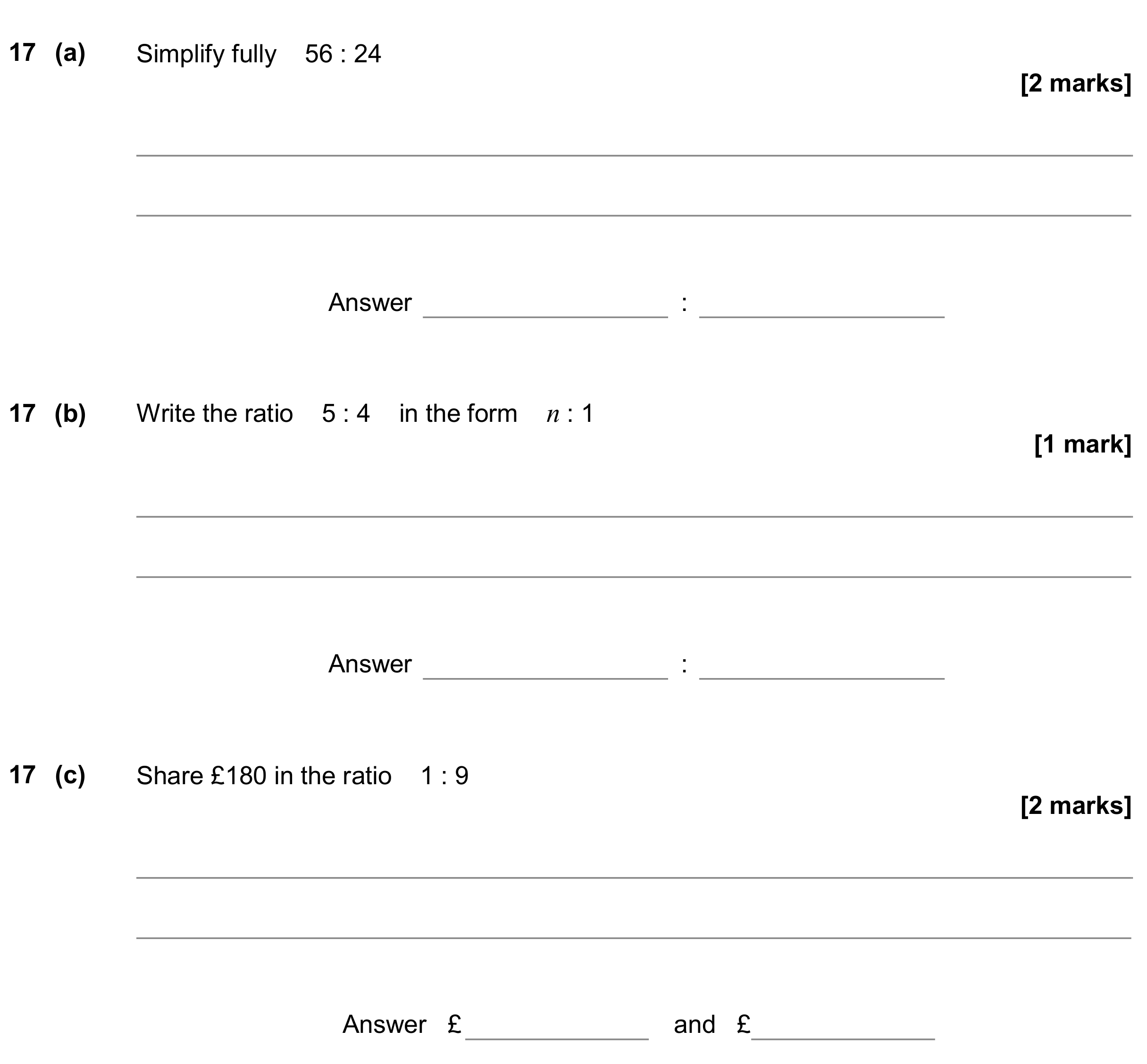 Question 17 — Ratios — AQA GCSE June 2019