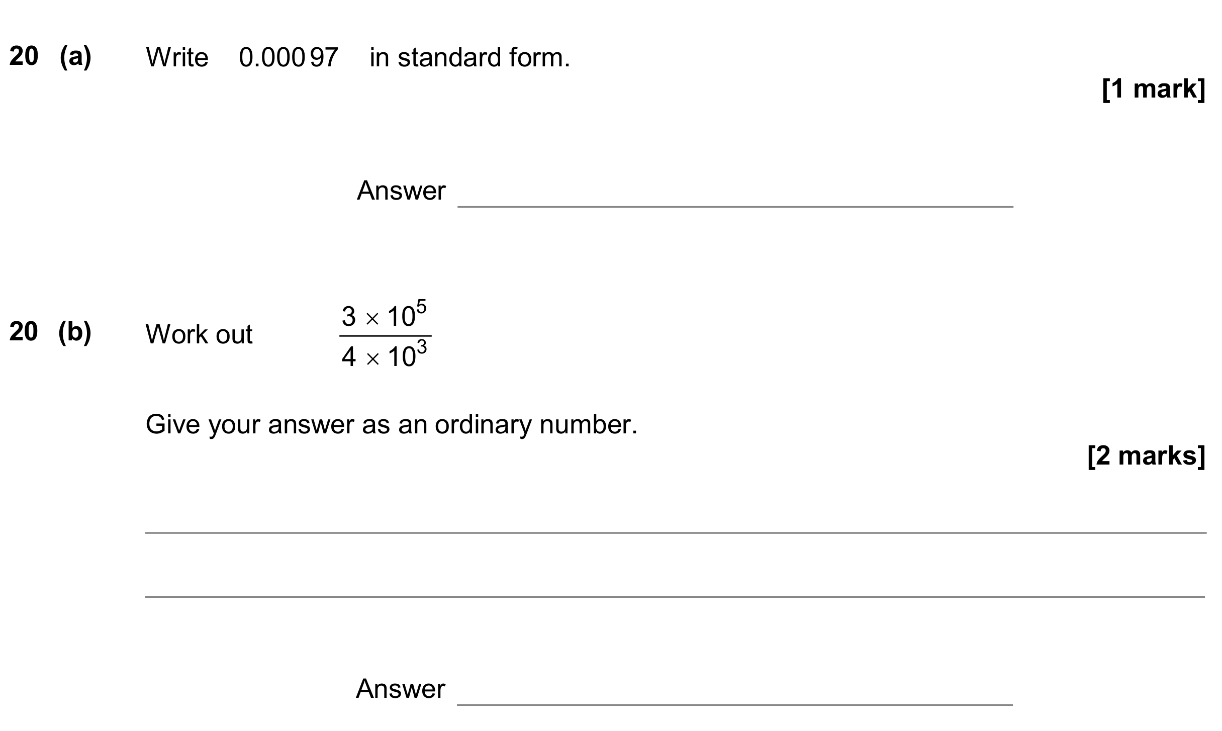 Question 20 — Standard Form — AQA GCSE June 2019