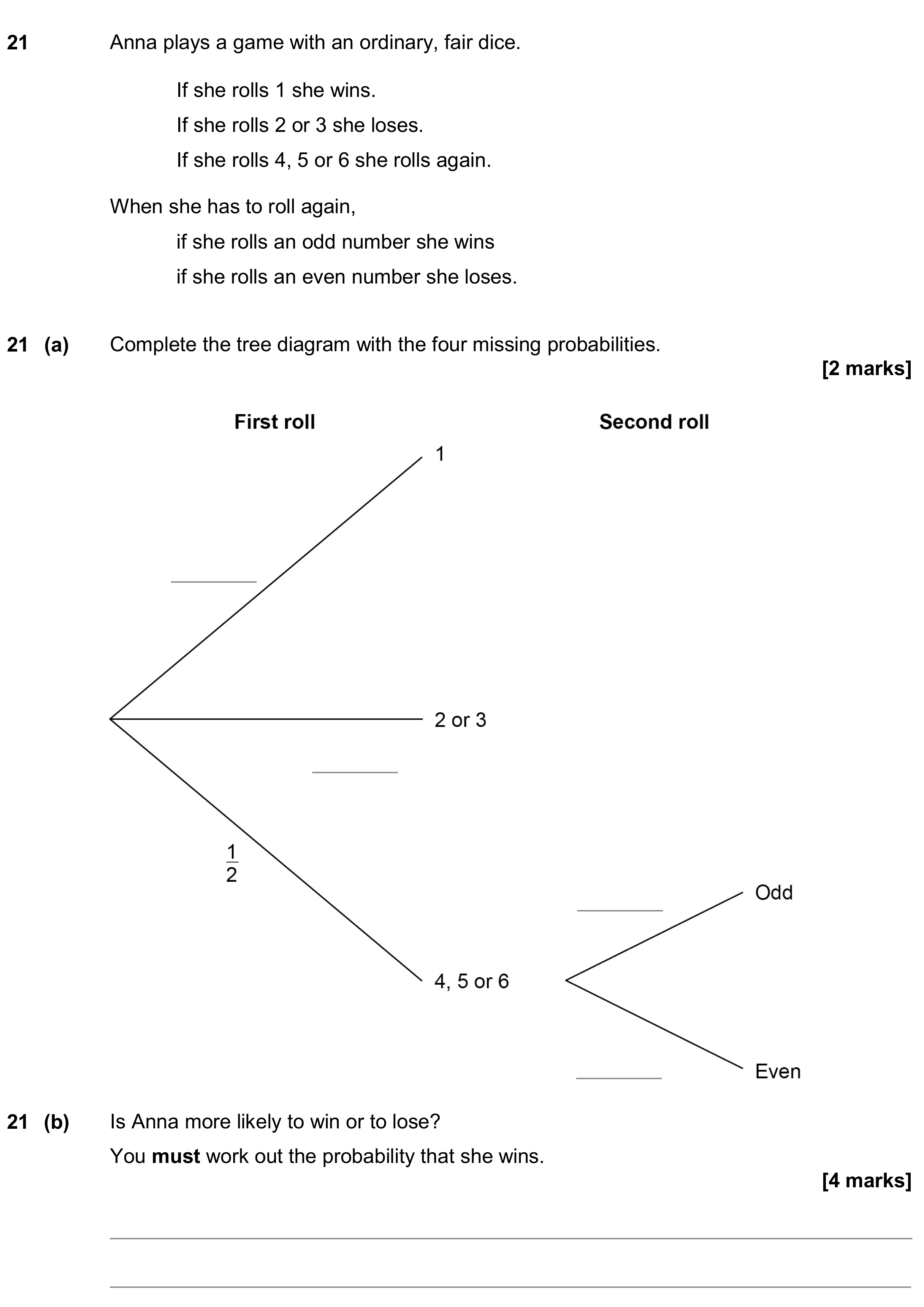 Question 21 — Probability — AQA GCSE June 2019