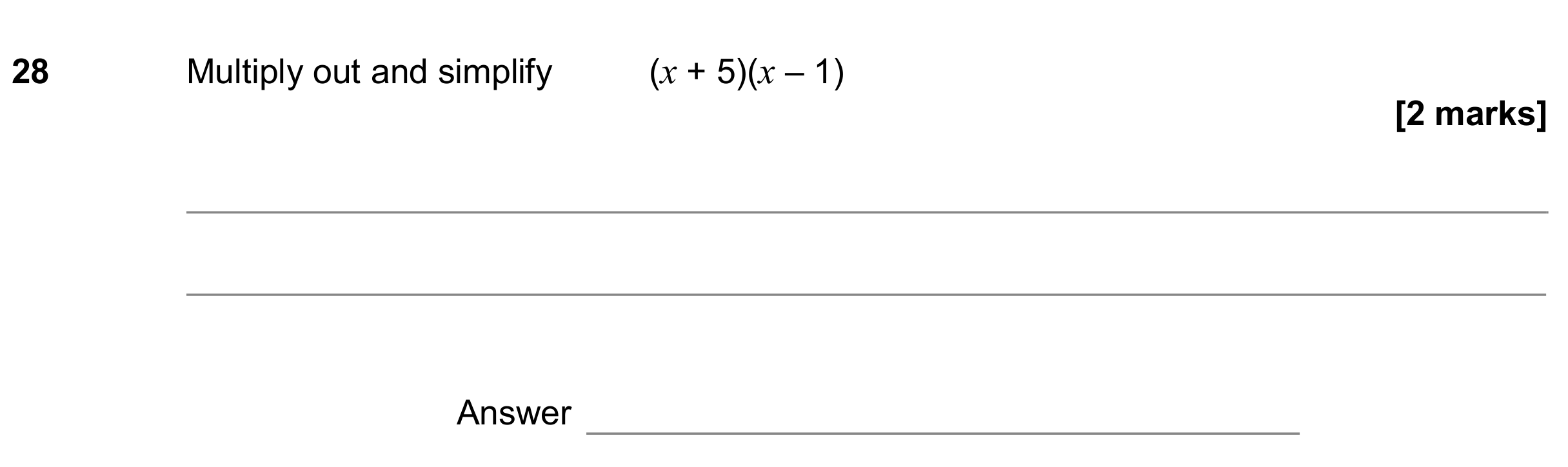 Question 28 — Factorise/Expand/Simplify — AQA GCSE June 2019