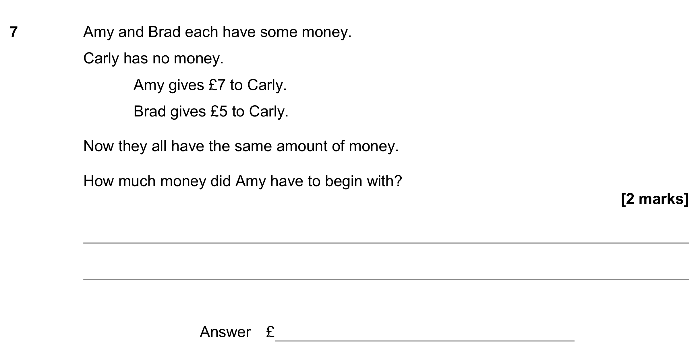 Question 7 — Money Problems — AQA GCSE June 2019
