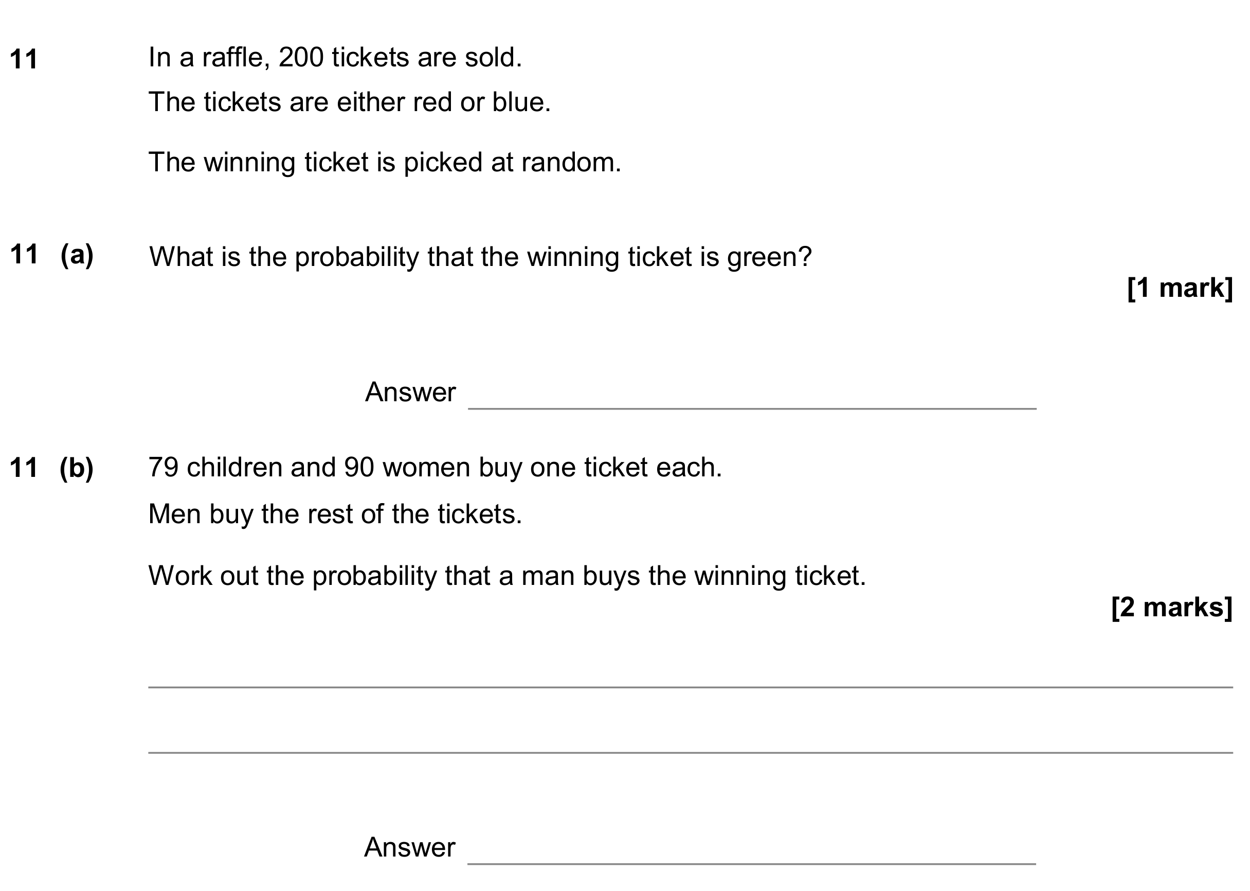 Question 11 — Probability — AQA GCSE November 2019