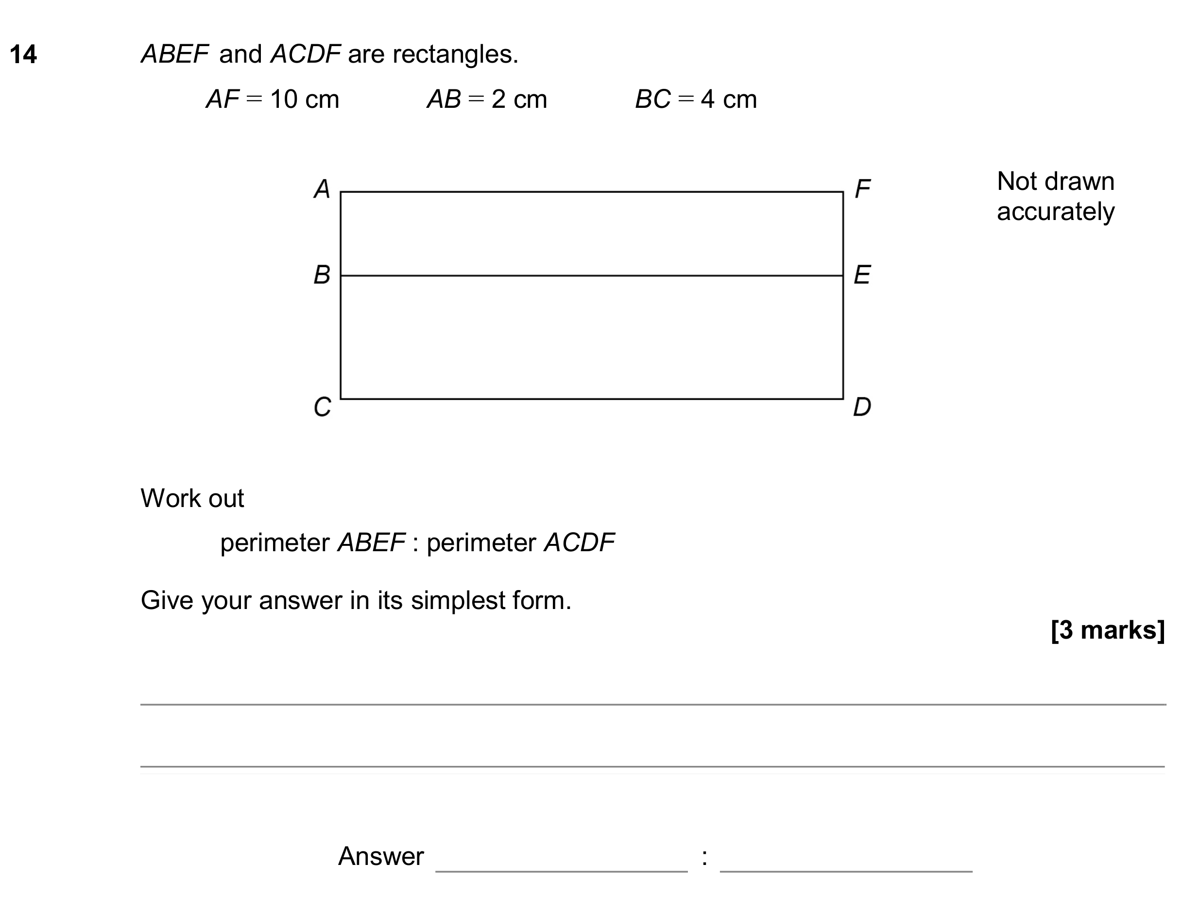 Question 14 — Perimeter and Area, Ratios — AQA GCSE November 2019