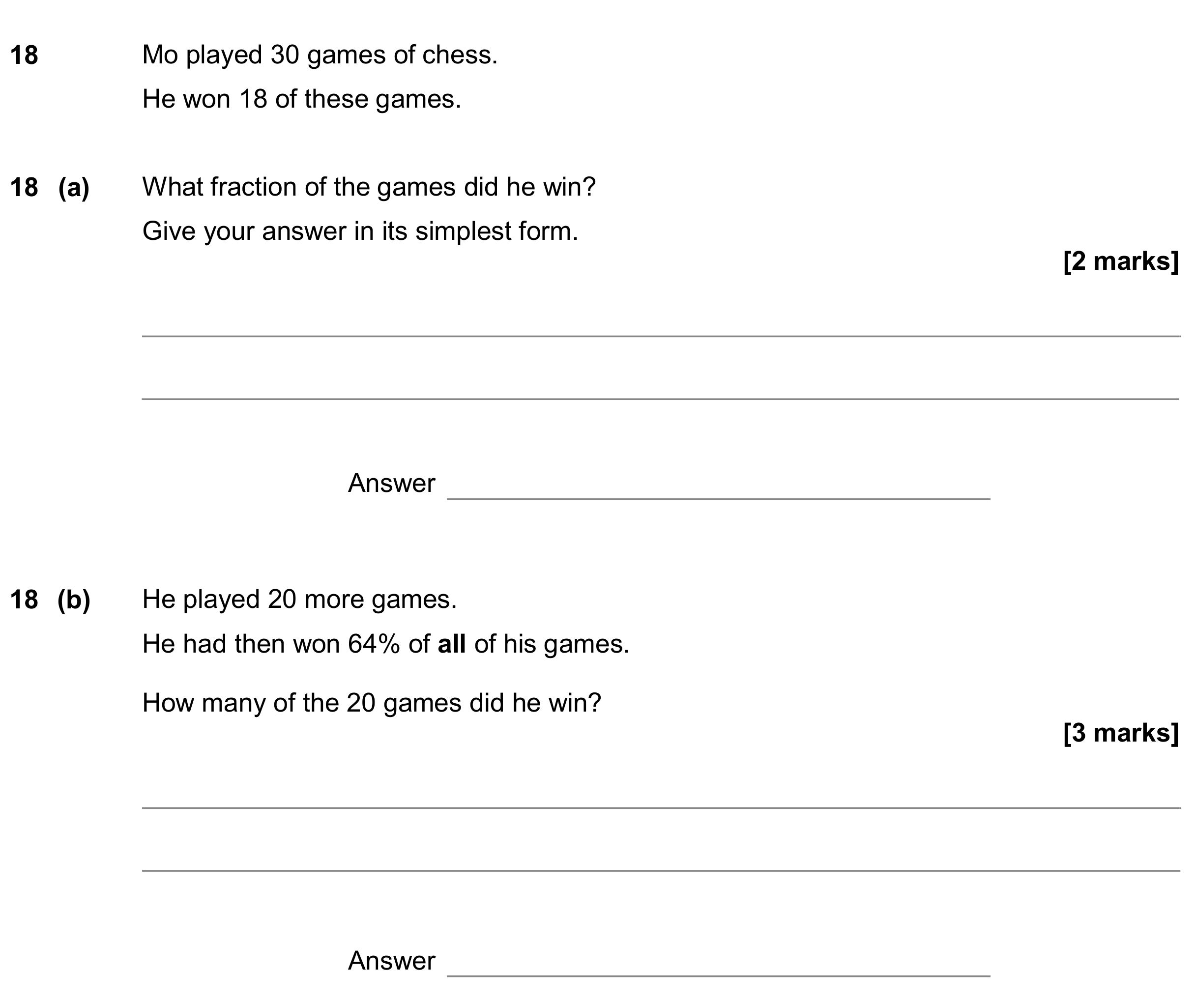 Question 18 — Fractions, Percentages — AQA GCSE November 2019