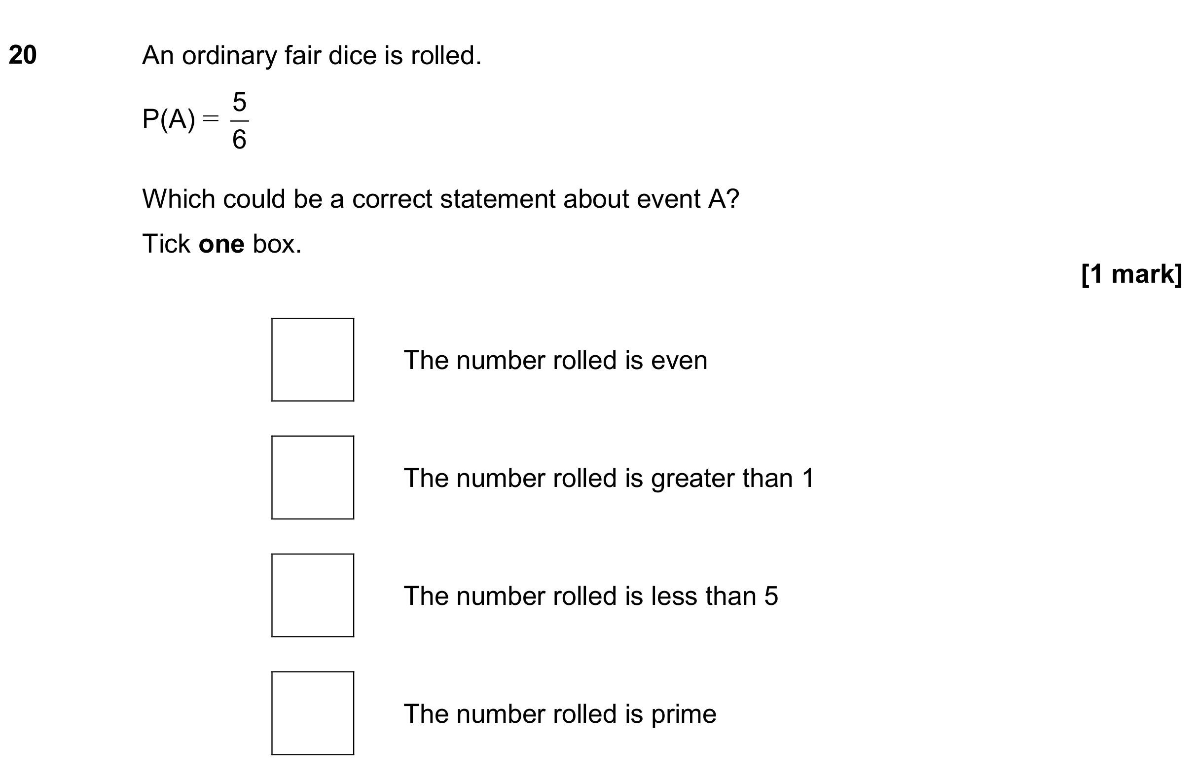 Question 20 — Probability — AQA GCSE November 2019