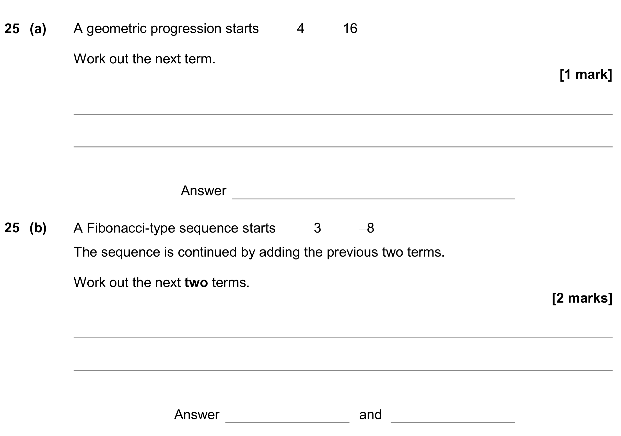 Question 25 — Sequences — AQA GCSE November 2019