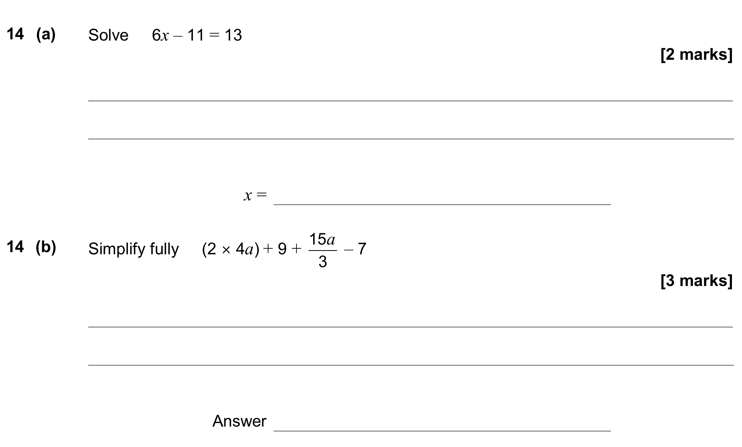 Question 14 — Linear Equations, Factorise/Expand/Simplify — AQA GCSE June 2020