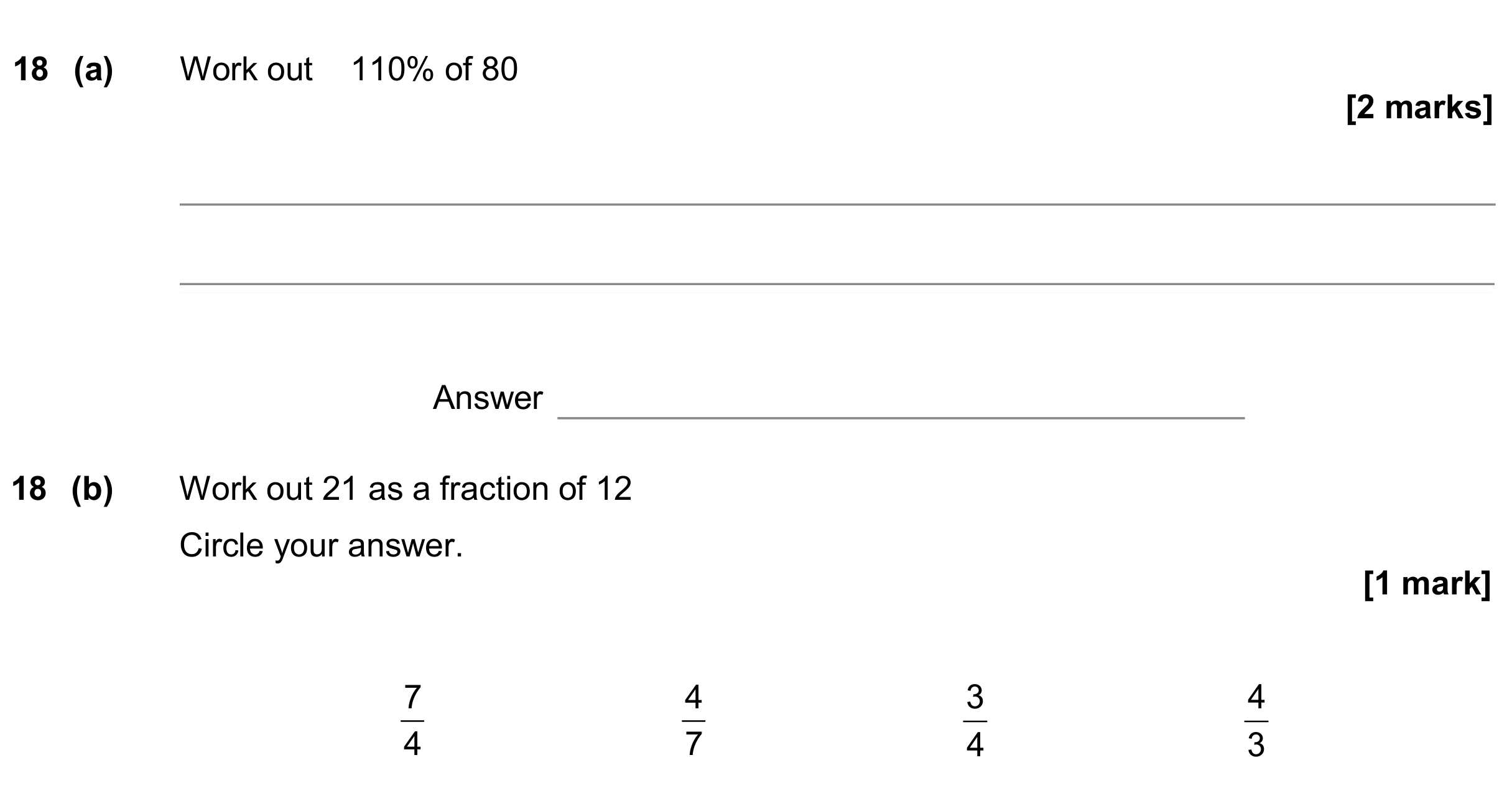 Question 18 — Percentages, Fractions — AQA GCSE June 2020