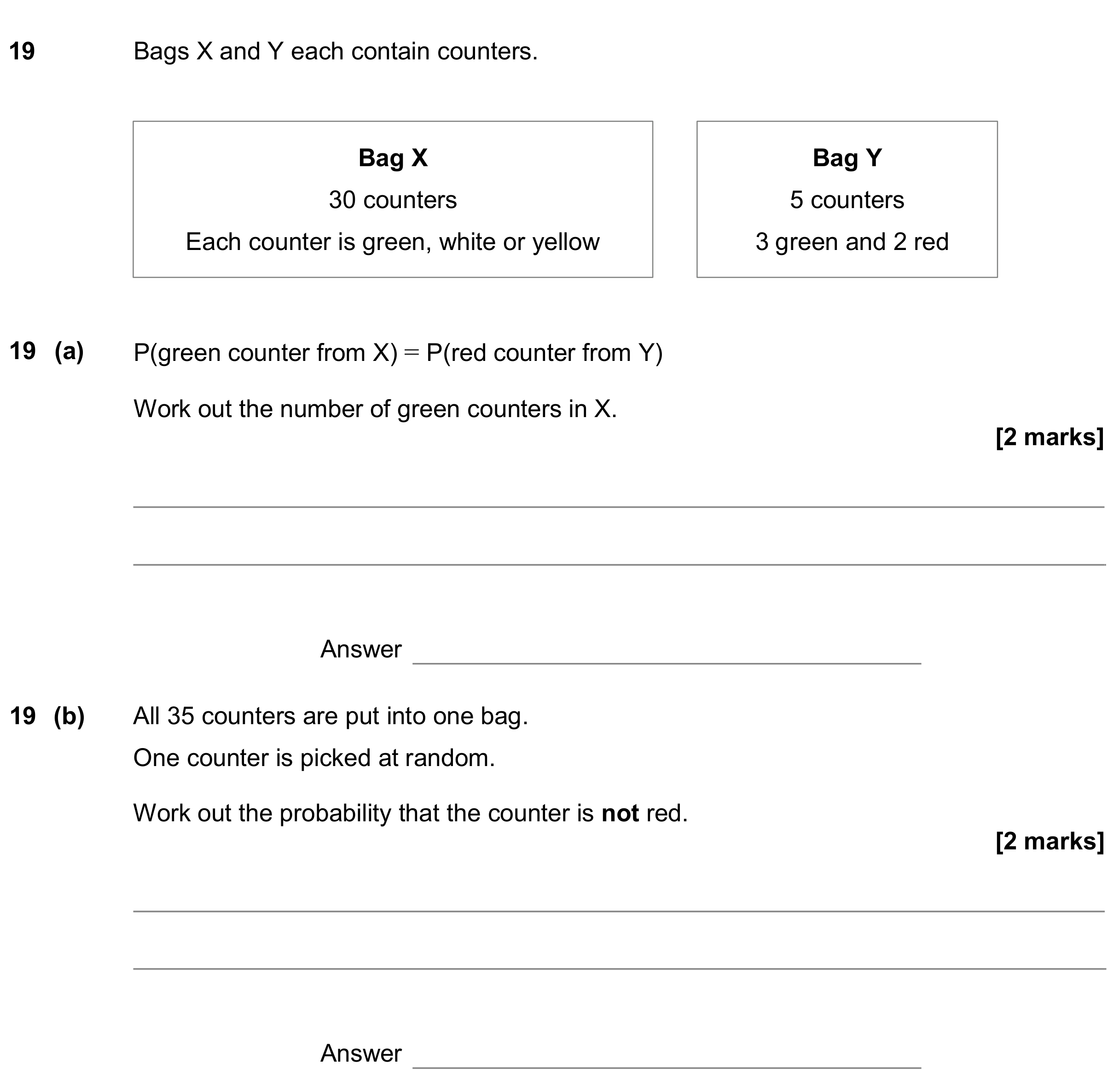 Question 19 — Probability — AQA GCSE June 2020