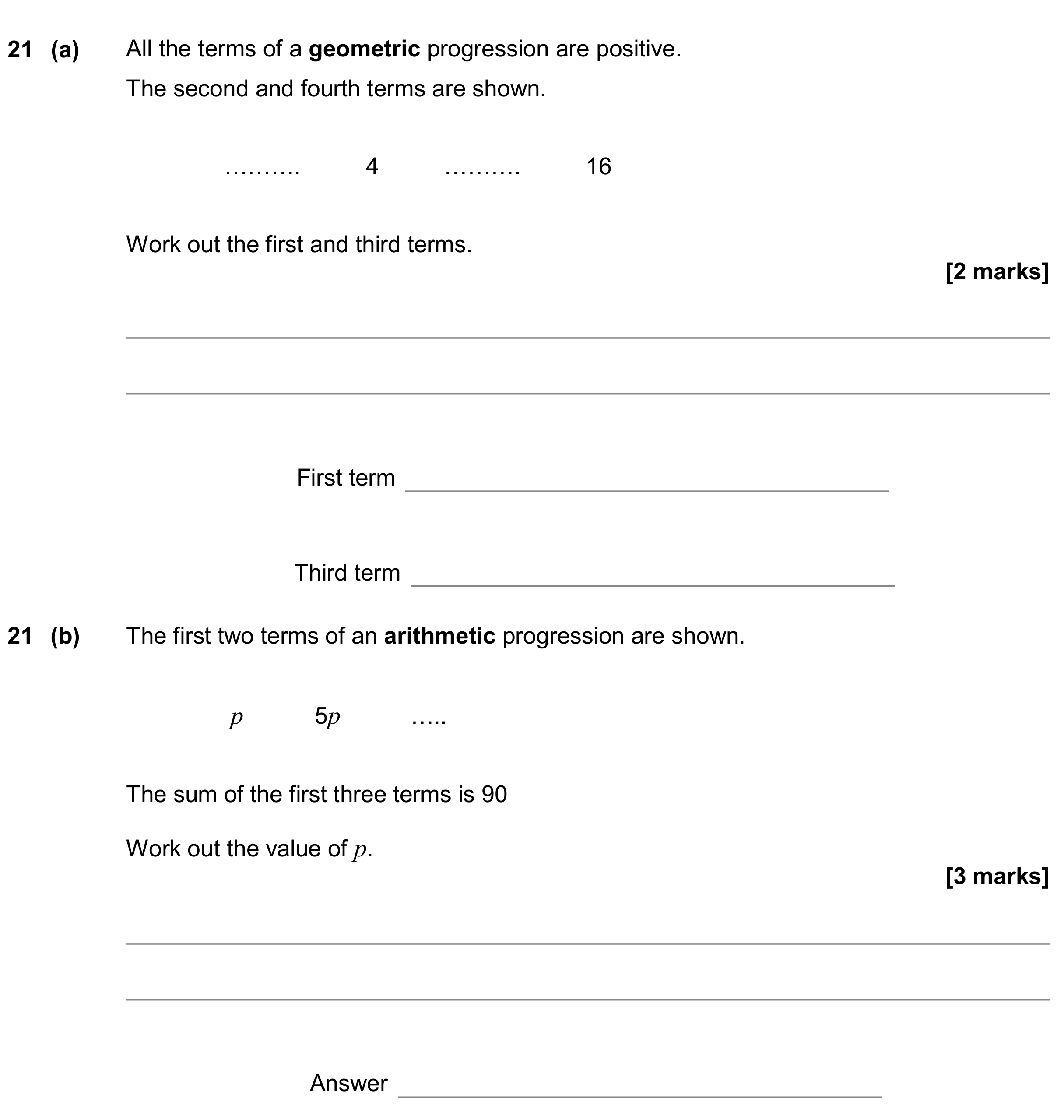 Question 21 — Sequences — AQA GCSE June 2020