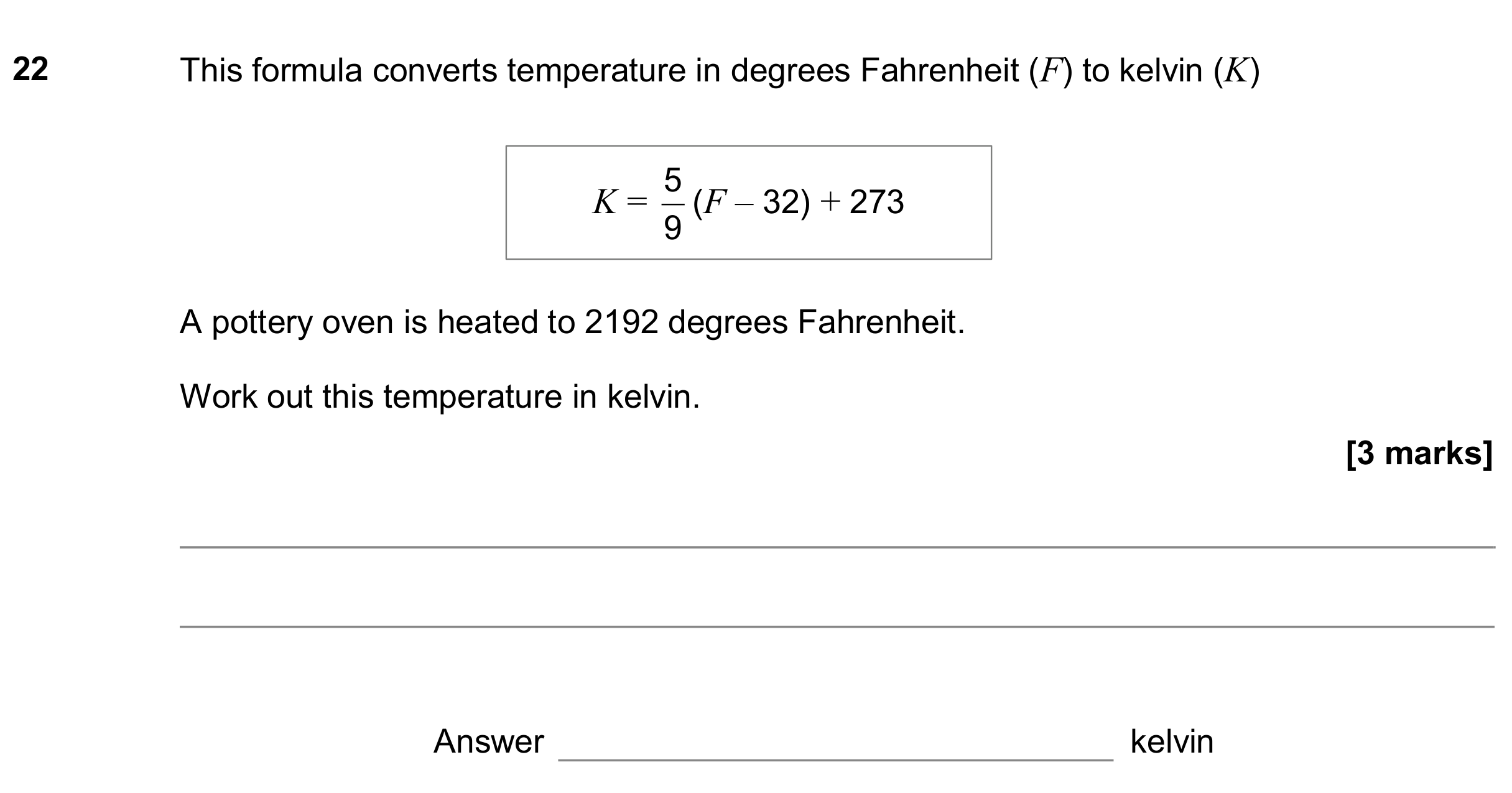 Question 22 — Formulae — AQA GCSE June 2020