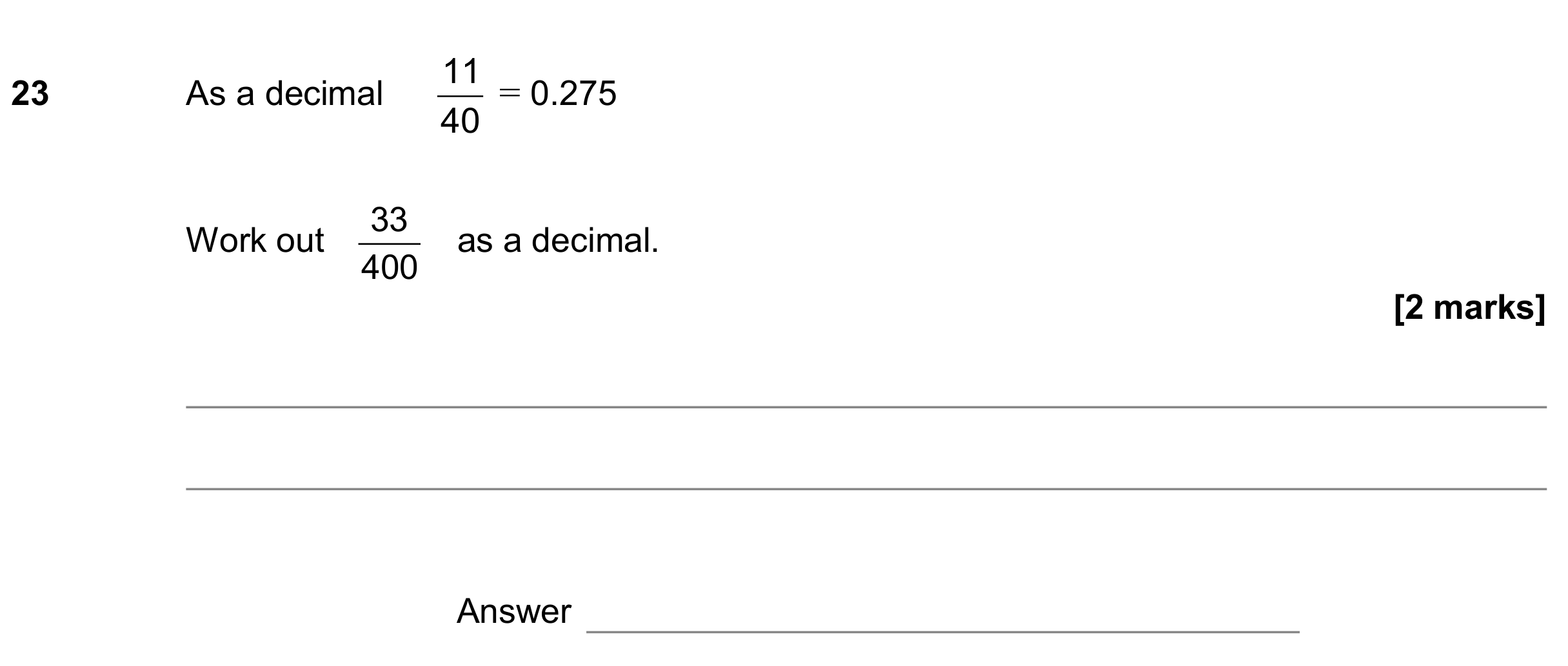 Question 23 — Fractions, Decimals — AQA GCSE June 2020