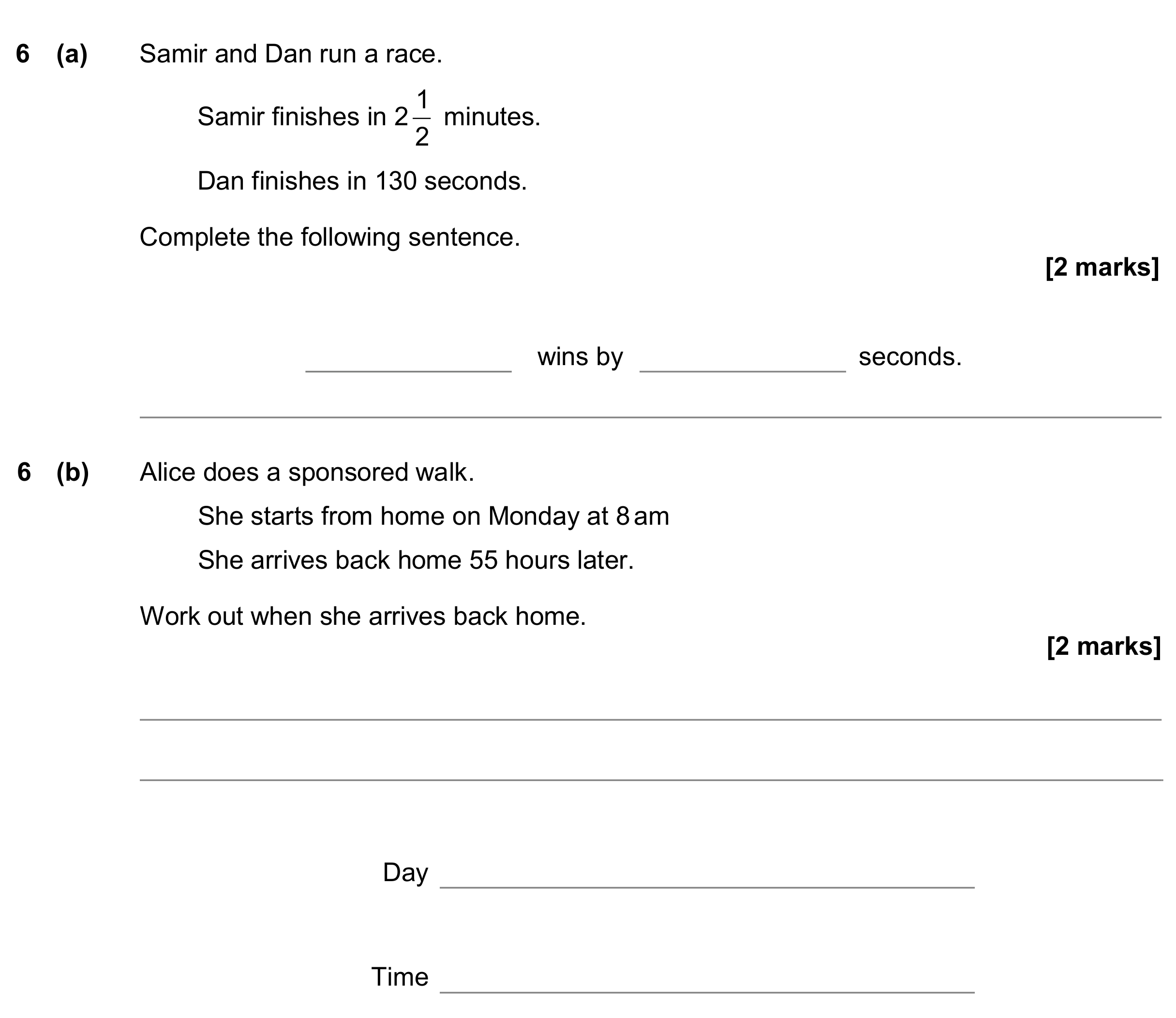 Question 6 — Time Questions — AQA GCSE June 2020