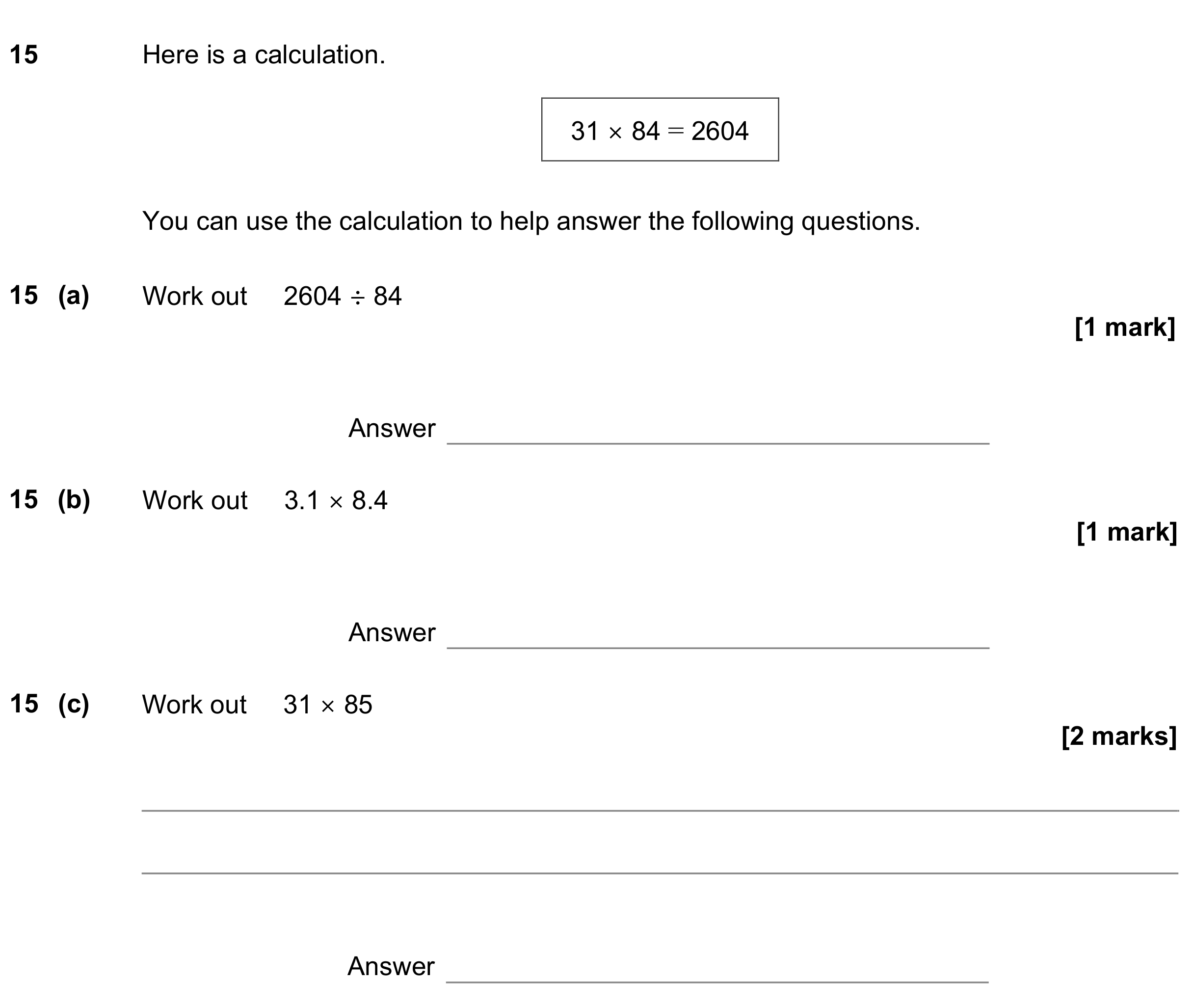 Question 15 — Division, Multiplication — AQA GCSE June 2021
