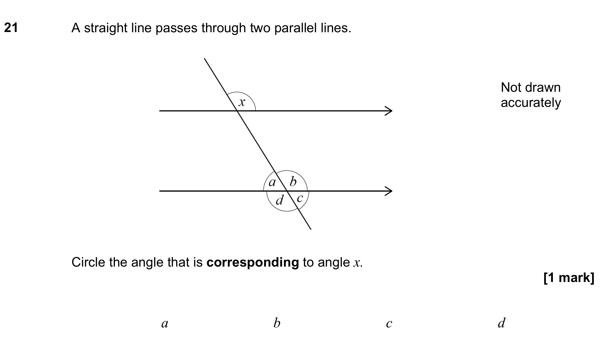 Question 21 — Angles, Angles in Parallel Lines — AQA GCSE June 2021