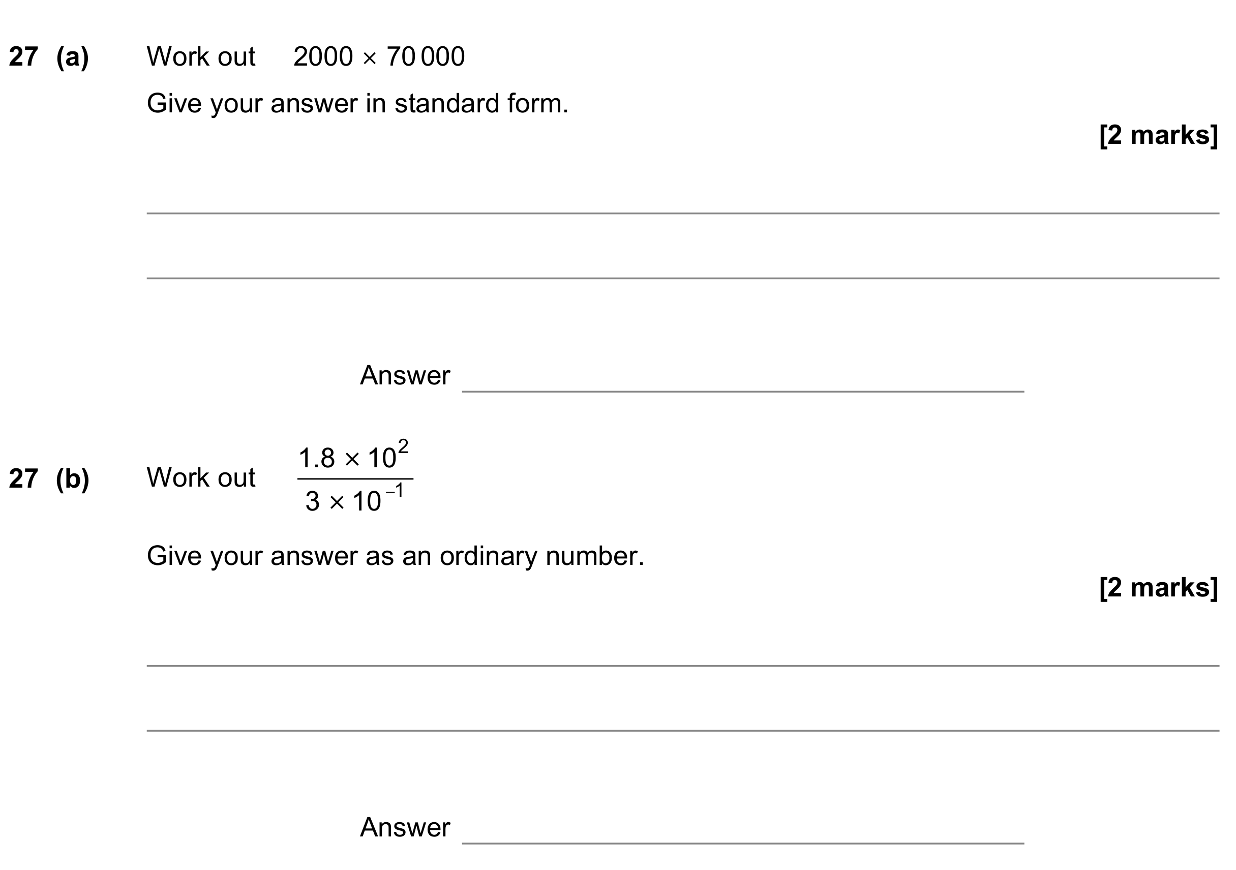 Question 27 — Standard Form — AQA GCSE June 2021