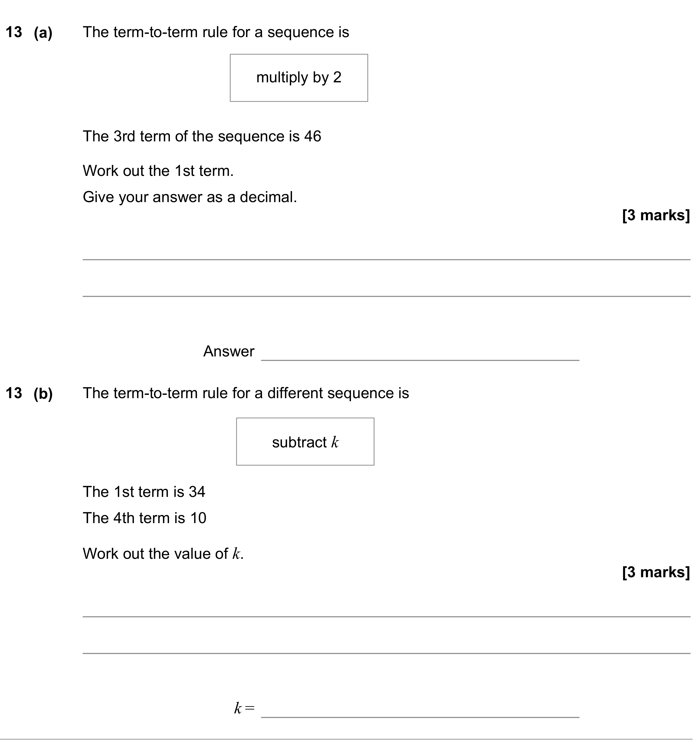 Question 13 — Sequences — AQA GCSE June 2022