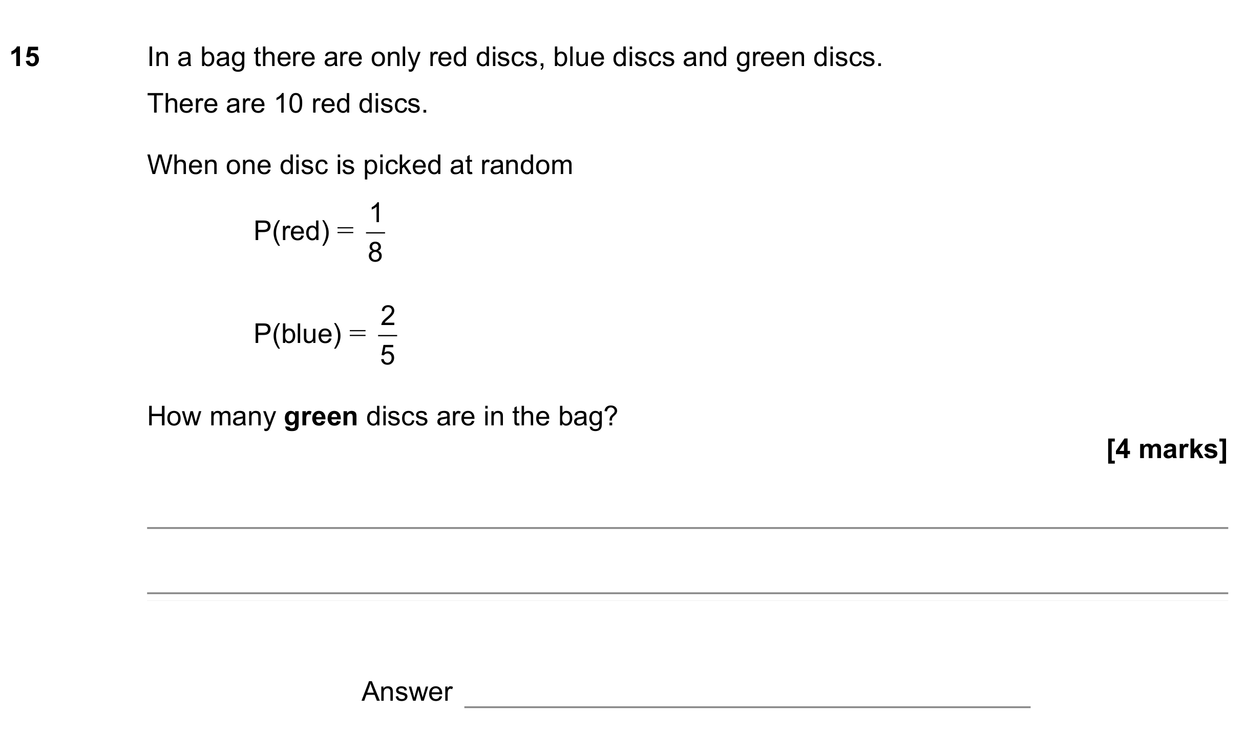 Question 15 — Probability — AQA GCSE June 2022