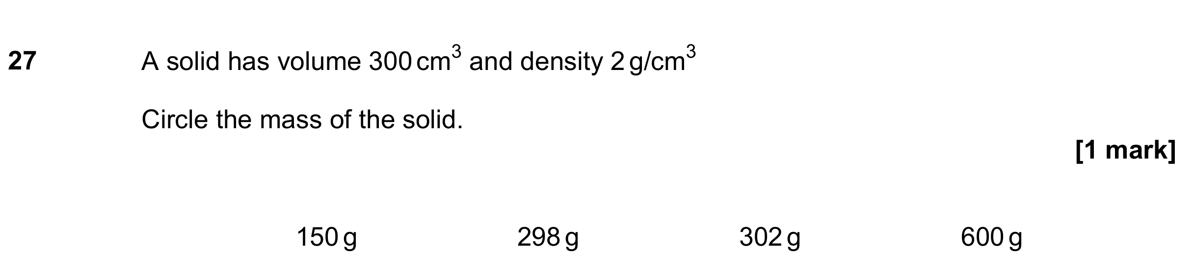 Question 27 — Speed/Distance/Time/Density/Pressure — AQA GCSE June 2022