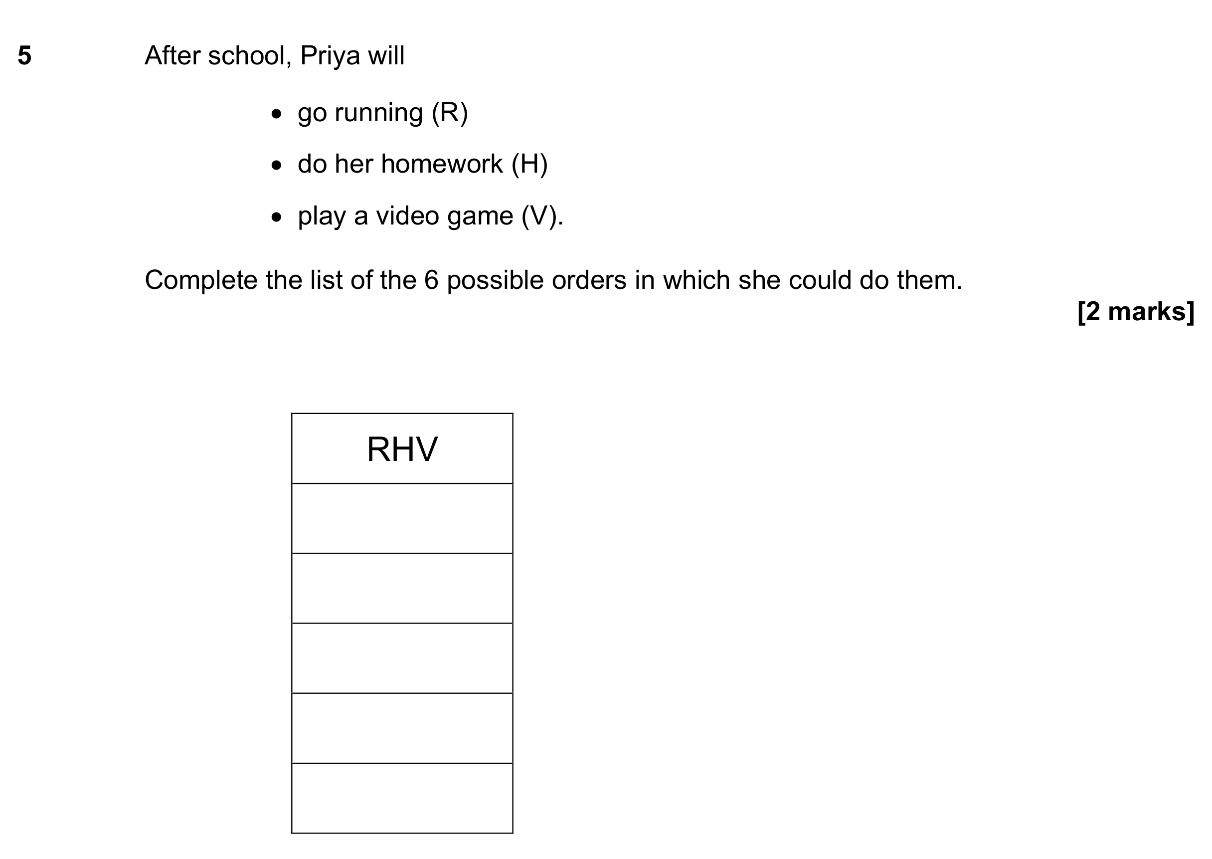 Question 5 — Combinations — AQA GCSE June 2022