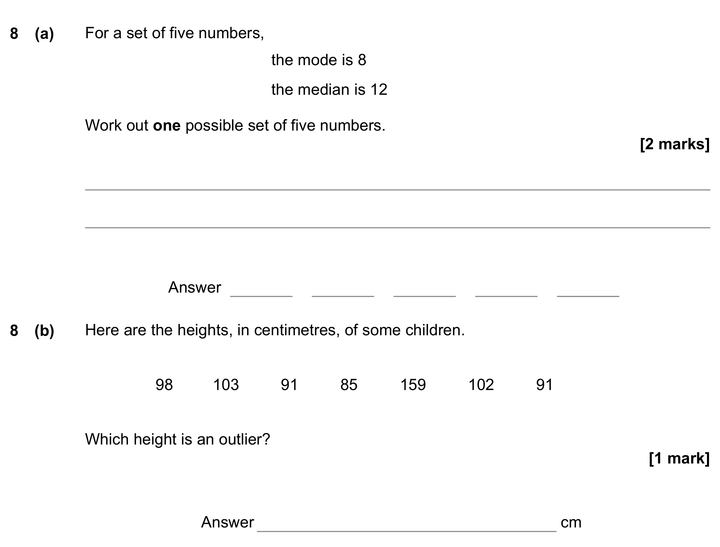 Question 8 — Mean/Median/Mode/Range — AQA GCSE June 2022