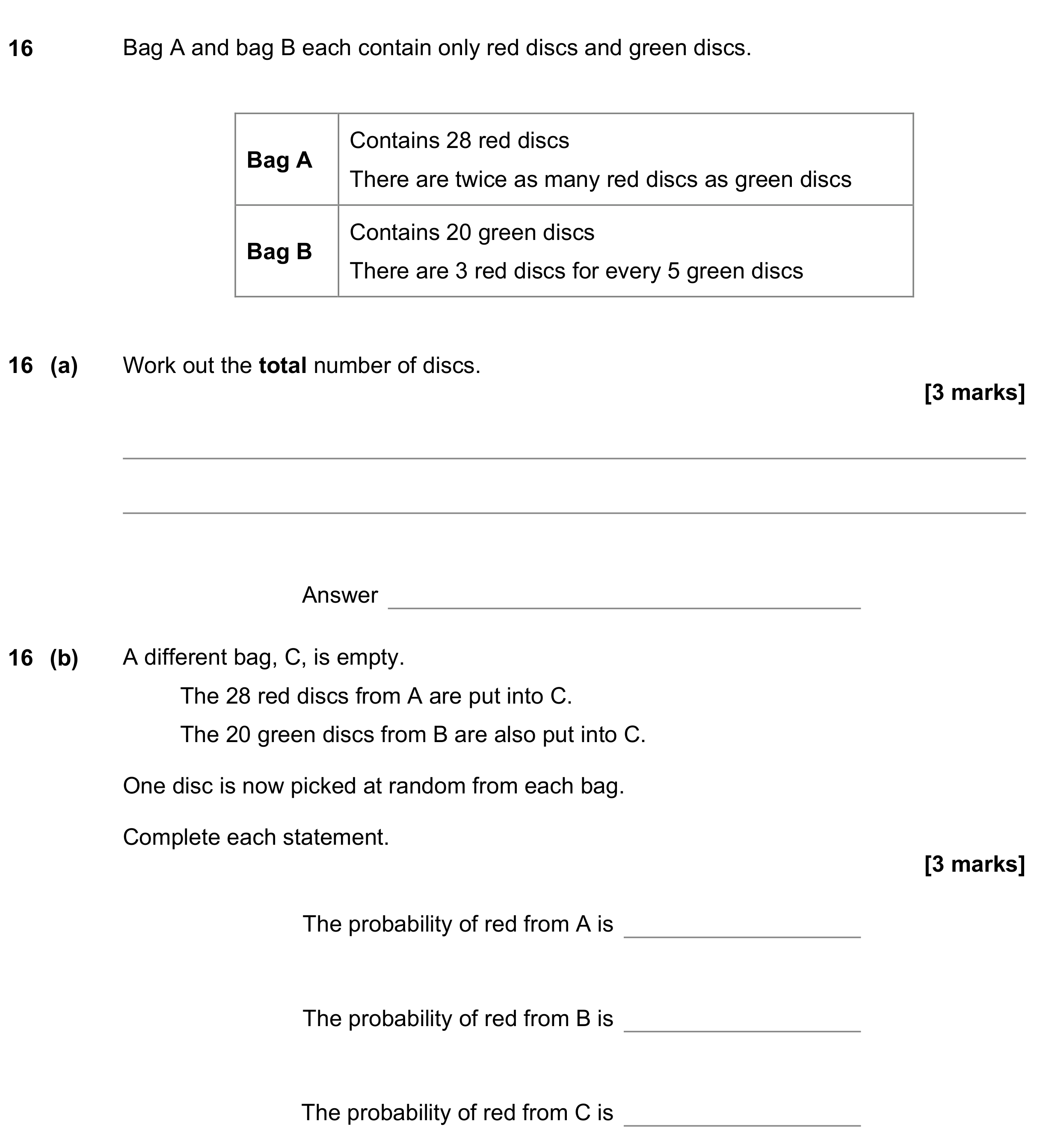 Question 16 — Probability — AQA GCSE November 2022