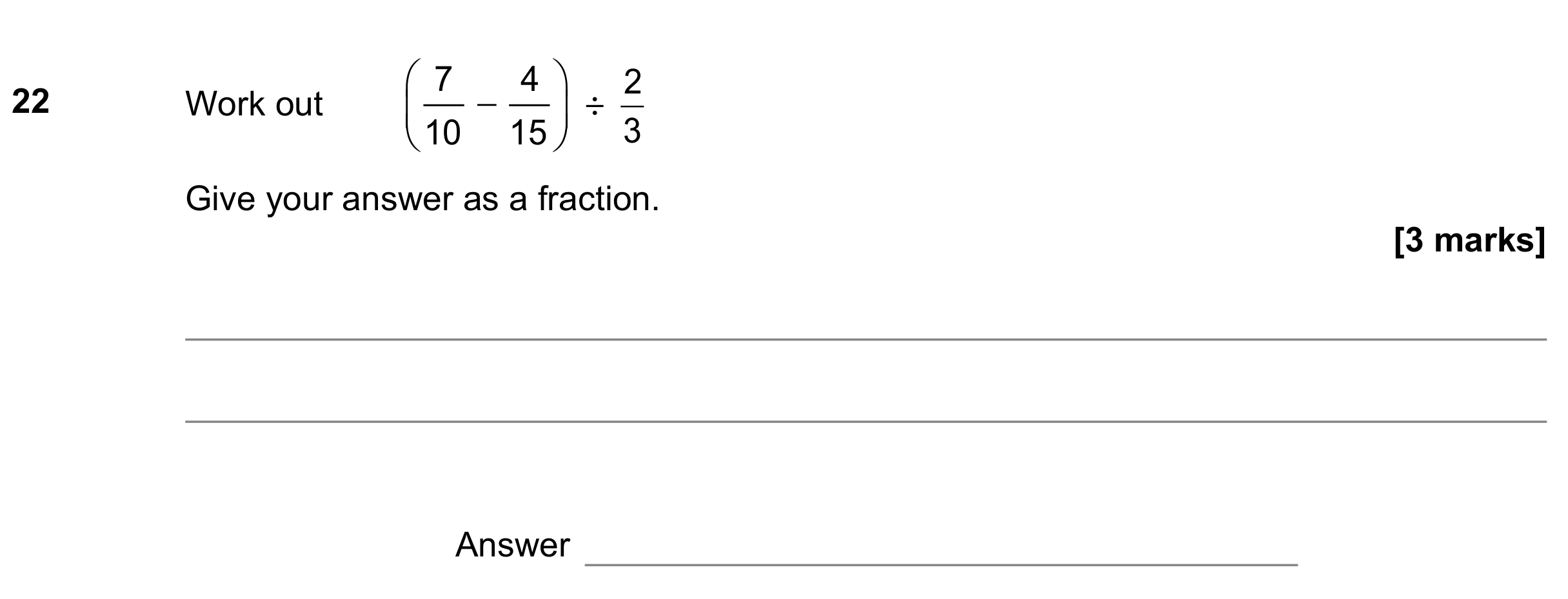 Question 22 — Fractions — AQA GCSE November 2022