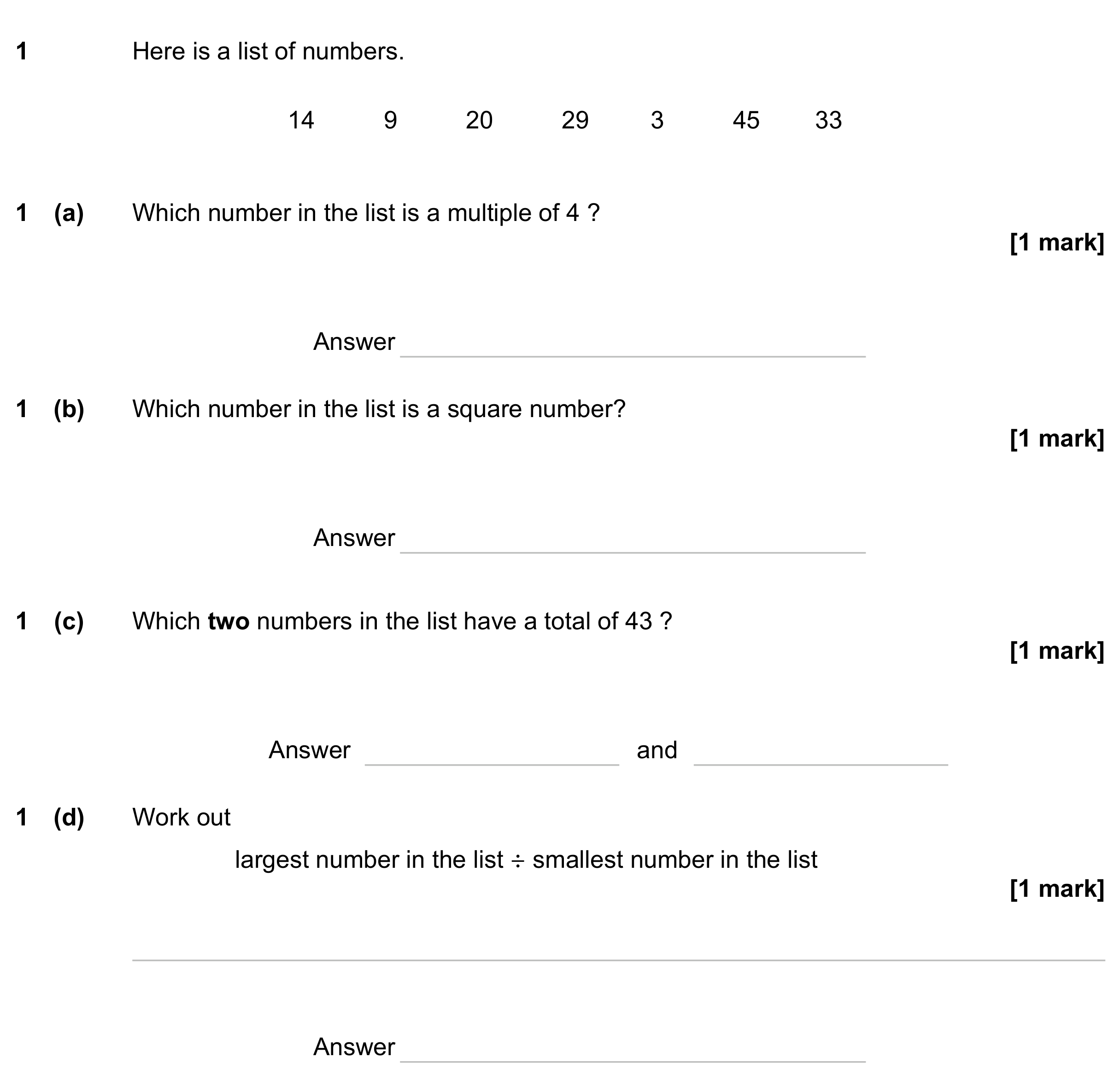 Question 1 — Numbers — AQA GCSE June 2023