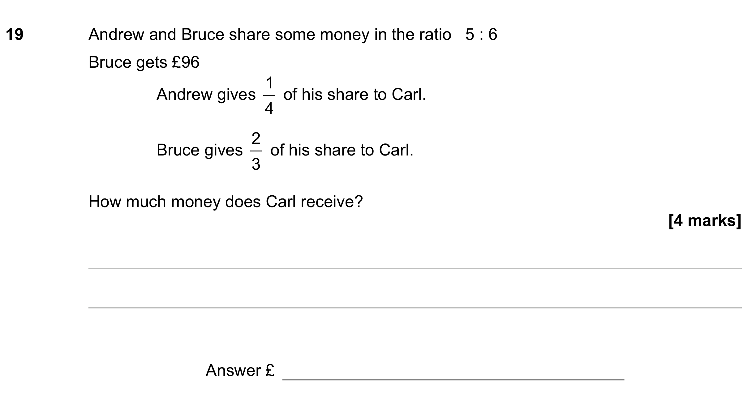 Question 19 — Ratios, Fractions — AQA GCSE June 2023