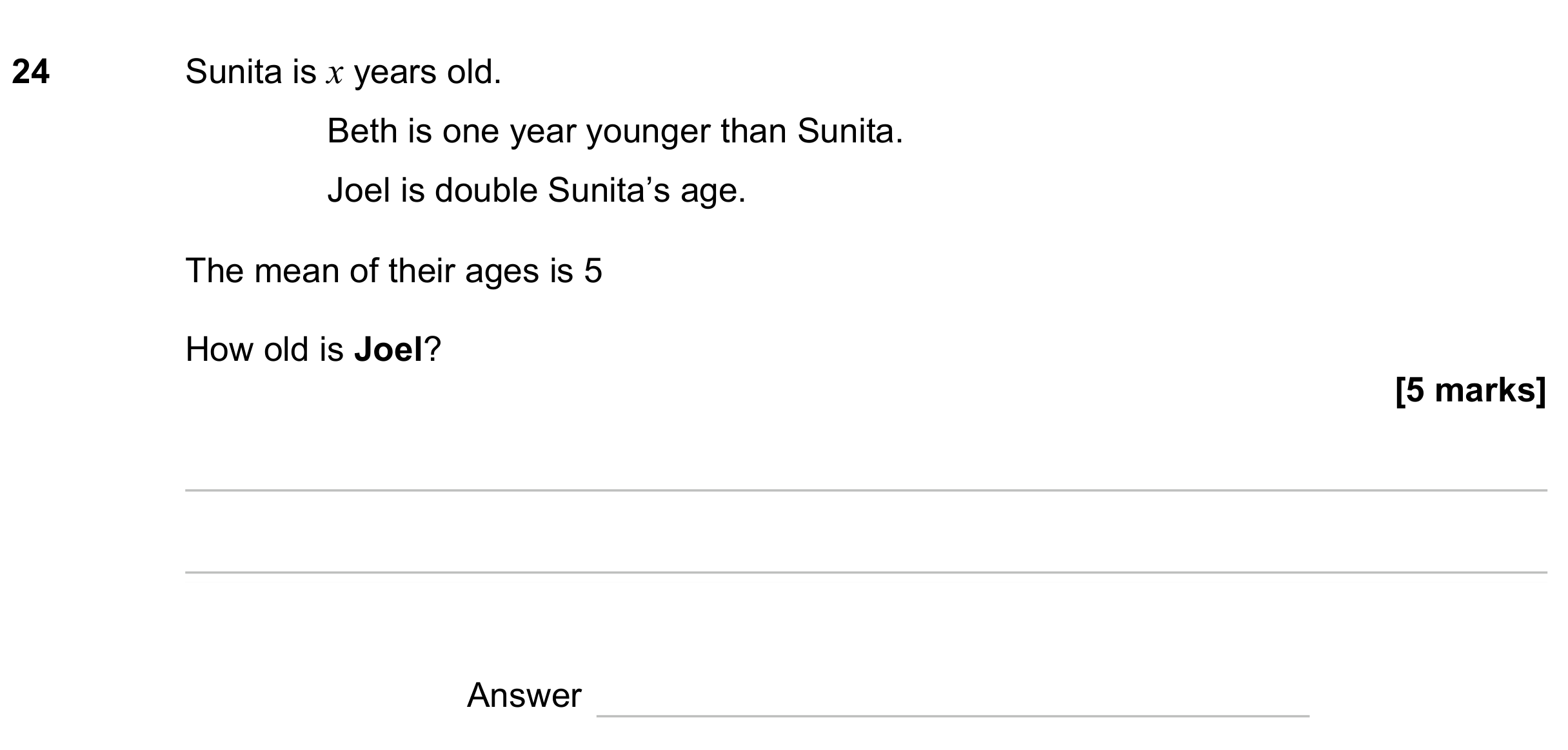 Question 24 — Mean/Median/Mode/Range, Algebra — AQA GCSE June 2023
