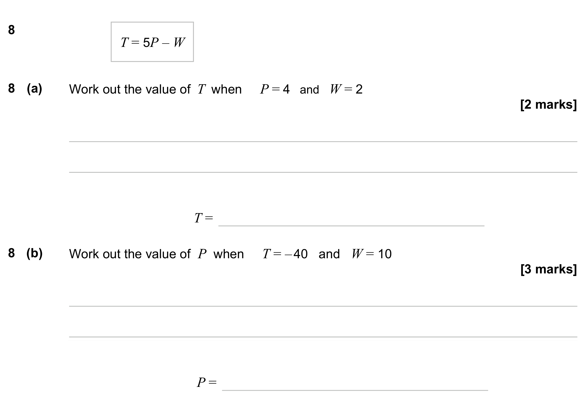 Question 8 — Formulae — AQA GCSE June 2023