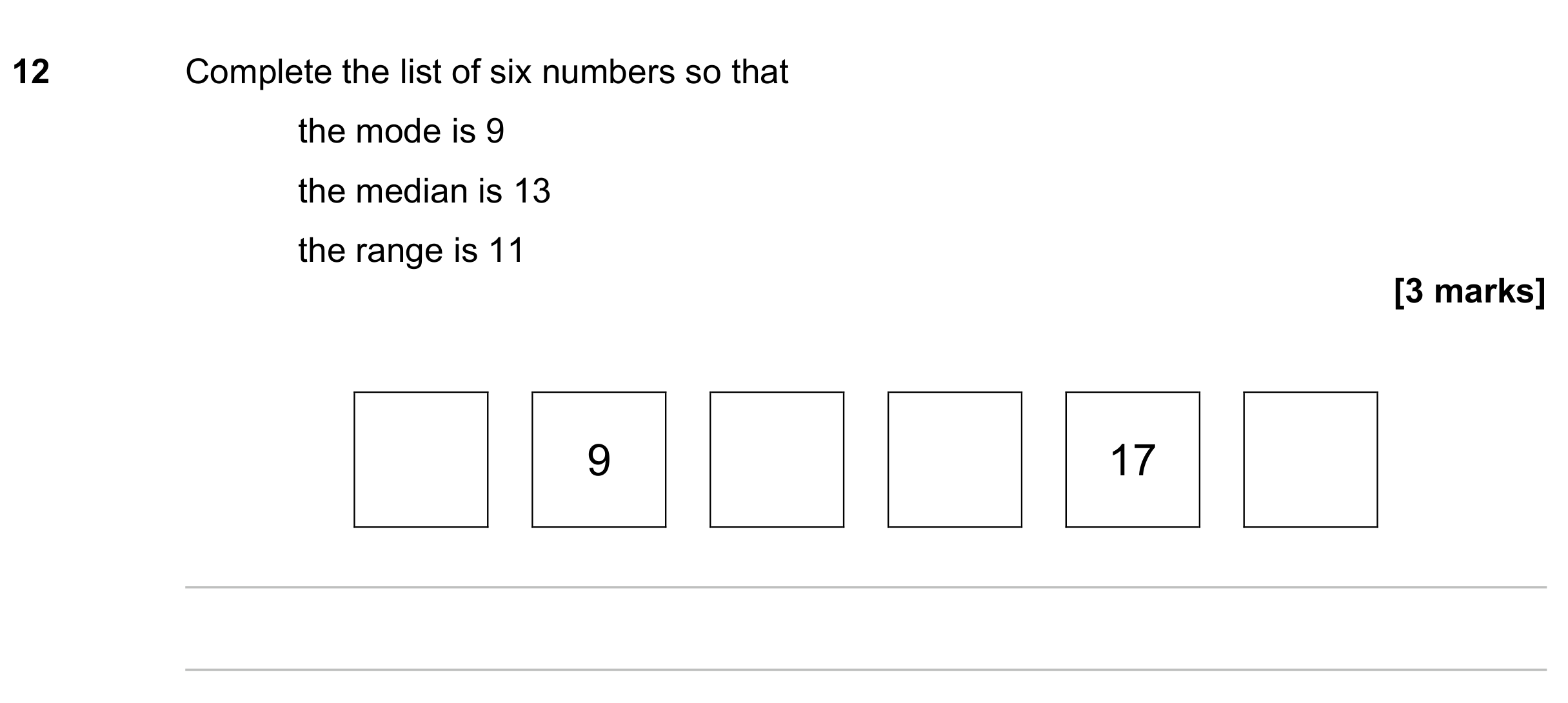 Question 12 — Mean/Median/Mode/Range — AQA GCSE November 2023