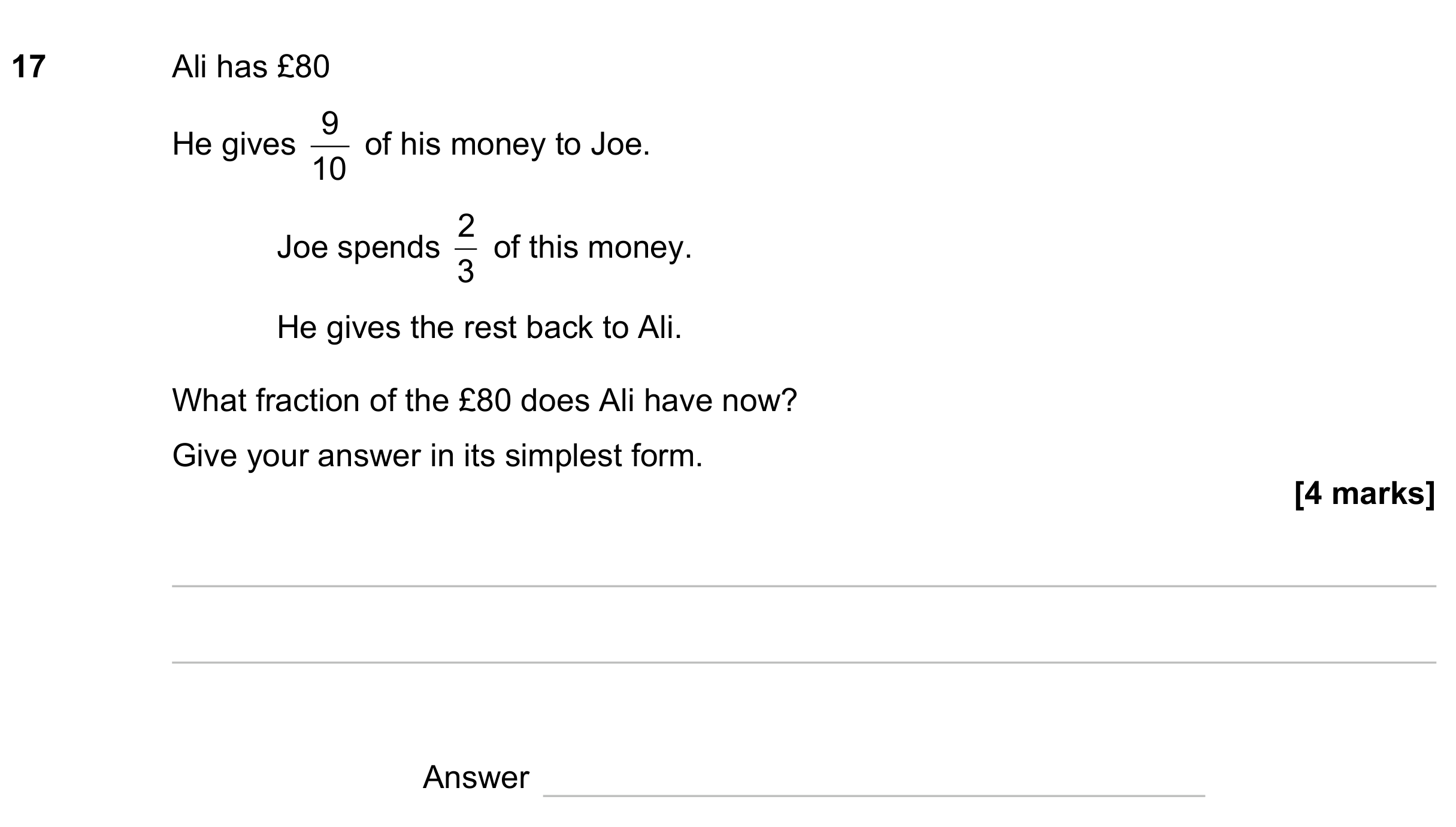 Question 17 — Fractions — AQA GCSE November 2023