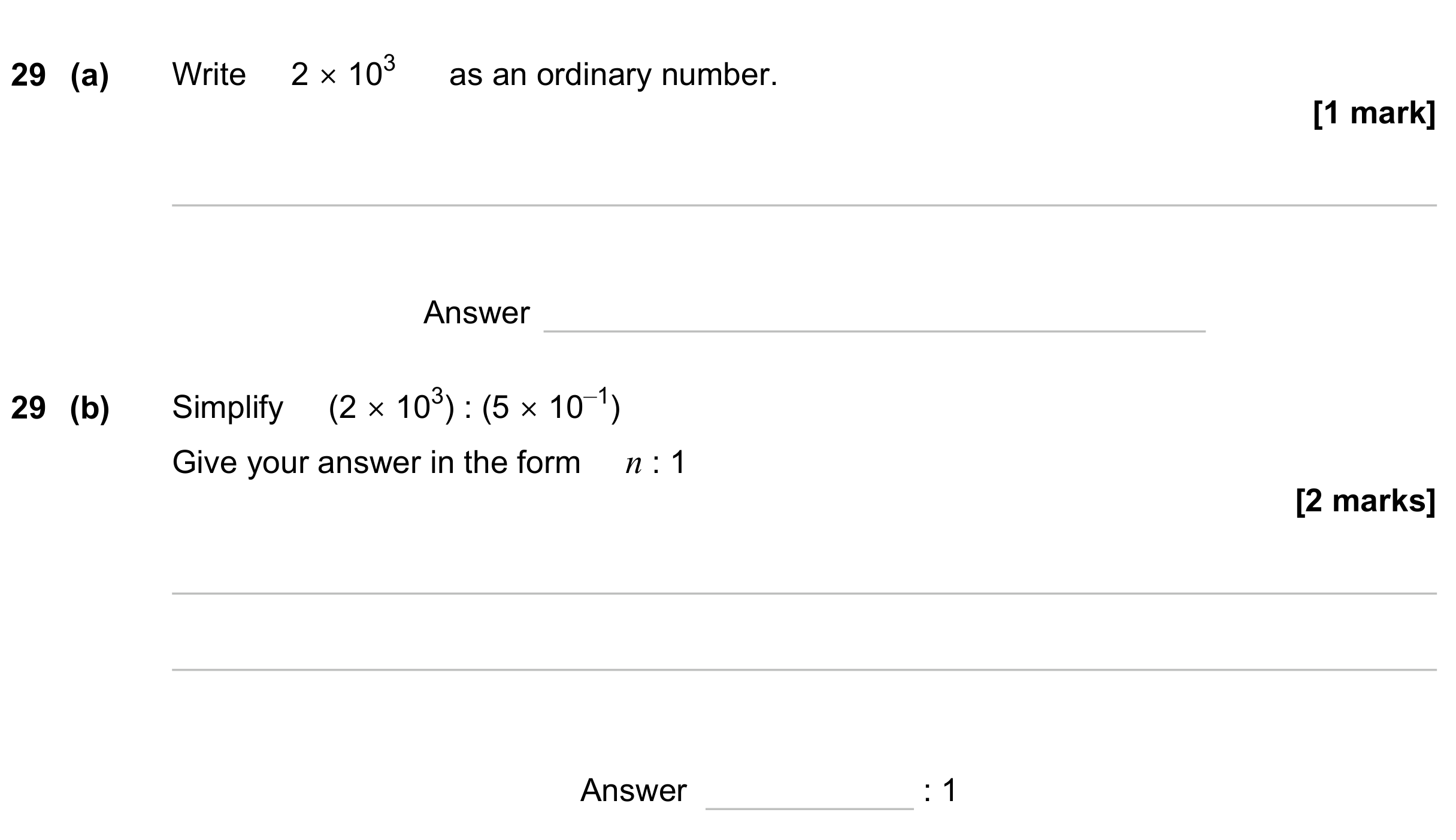 Question 29 — Standard Form, Ratios — AQA GCSE November 2023